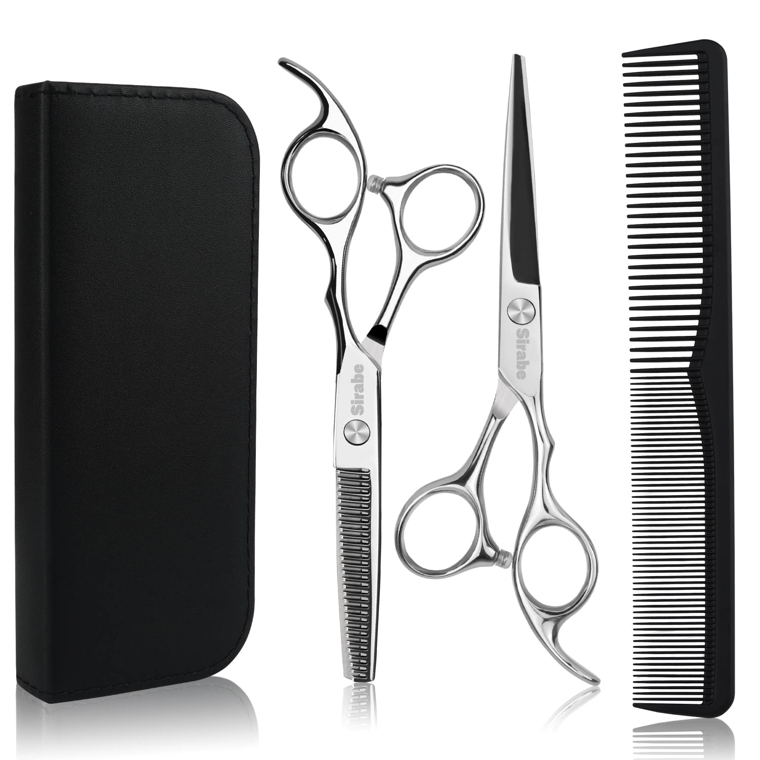 Sirabe 10 PCS Hair Cutting Scissors Set, Professional Haircut Scissors Kit with Cutting Scissors, Thinning Scissors, Comb, Cape, Clips, Black Hairdressing Shears Set for Barber, Salon, Home