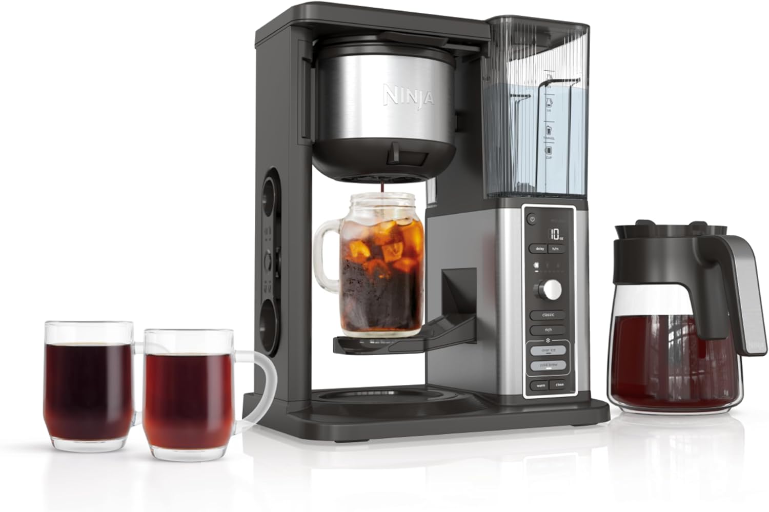 Ninja Specialty Coffee Maker, Hot & Iced Coffee, 6 Brew Styles, 8 Sizes, Small Cup to Travel Mug, 10-Cup Carafe, Fold-Away Frother, Permanent Filter, Removable Reservoir, Black, CM401
