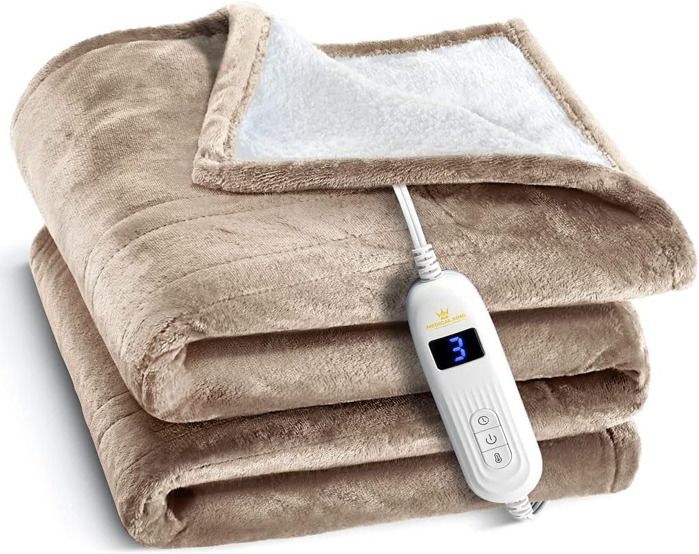 Medical king Heated Blanket, Machine Washable Extremely Soft & Comfortable Electric Blanket Throw Fast Heating with Hand Controller 10 Heating Settings & auto Shut-Off (Gray, 50 x 60)