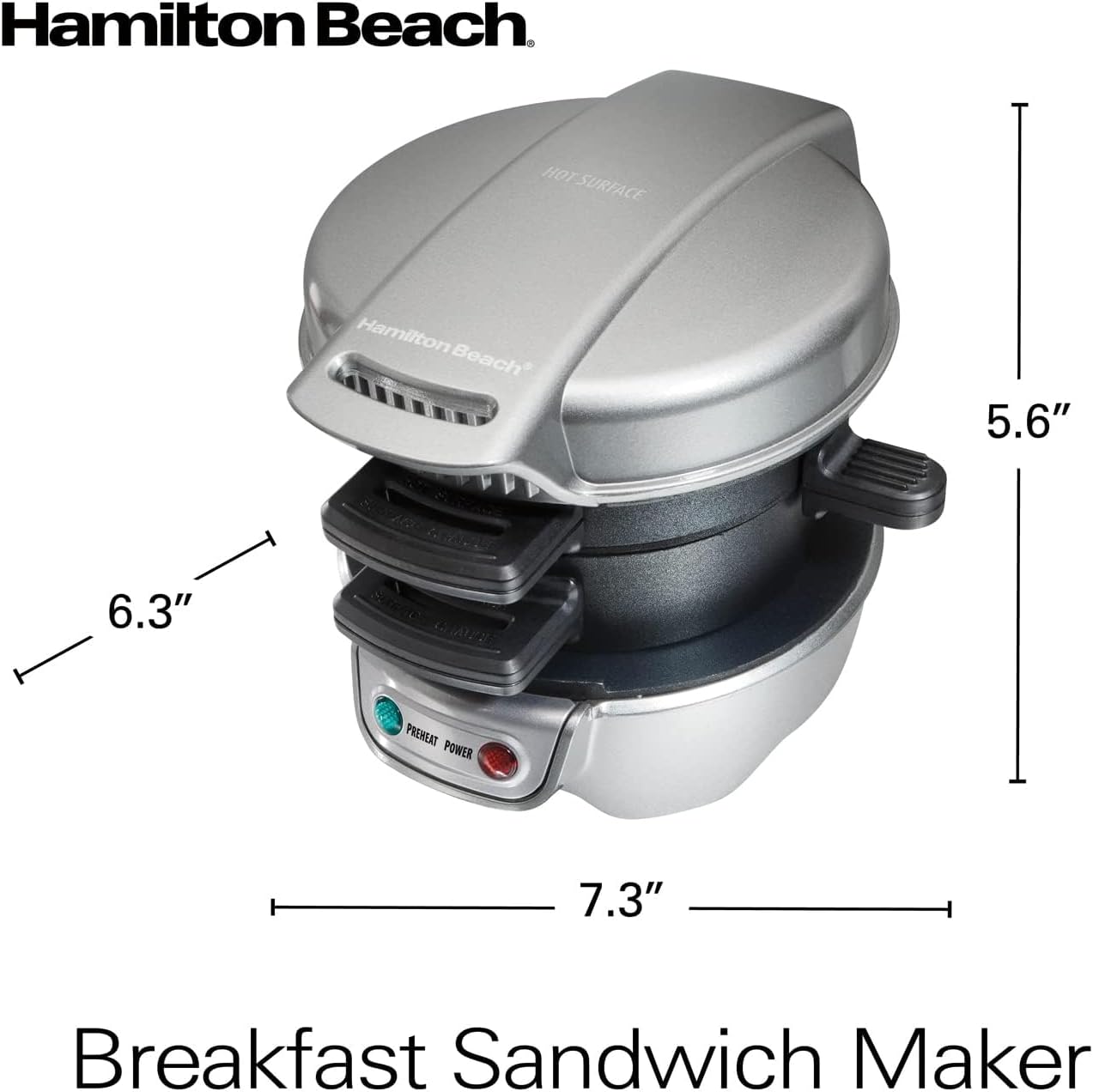 Hamilton Beach Breakfast Sandwich Maker with Egg Cooker Ring, Customize Ingredients, English Muffins, Croissants, Mini Waffles, Perfect White Elephant Gifts, Single, Black