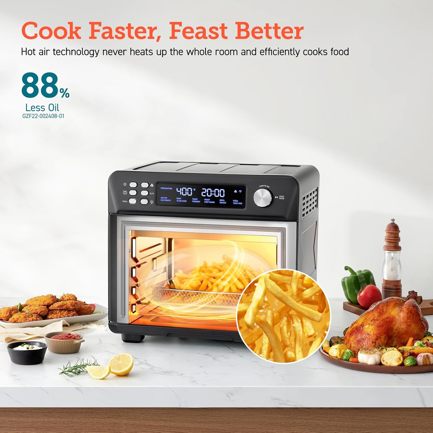 COSORI Smart 11-in-1 Air Fryer Toaster Oven Combo, Airfryer Convection Oven Countertop, Bake, Roast, Reheat, Broil, Dehydrate, 94 Recipes & 3 Accessories, 26QT, Silver, Stainless Steel
