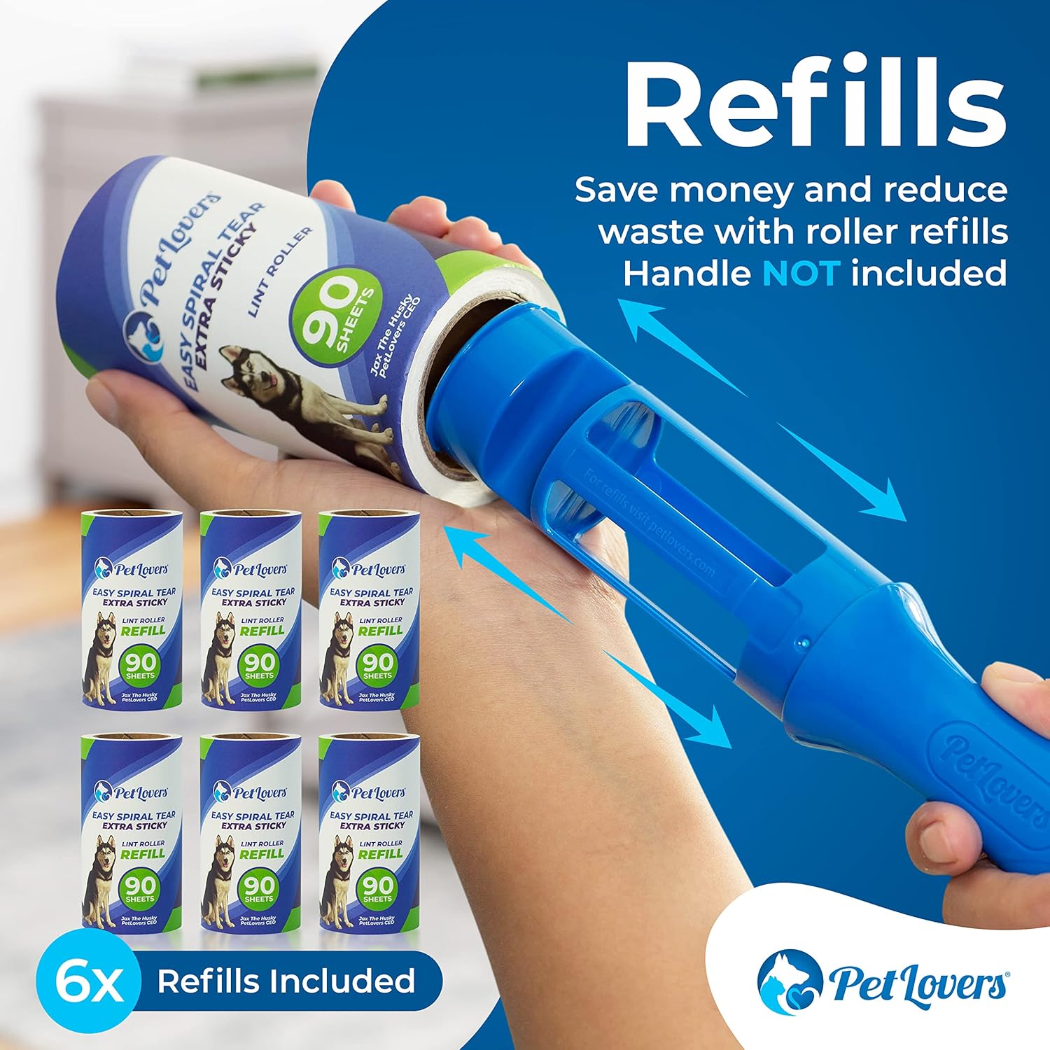 PetLovers Extra Sticky Lint Roller Mega Value Set 450 Sheets for Pet Hair Removal, Dog and Cat Lint Remover 5 Pack