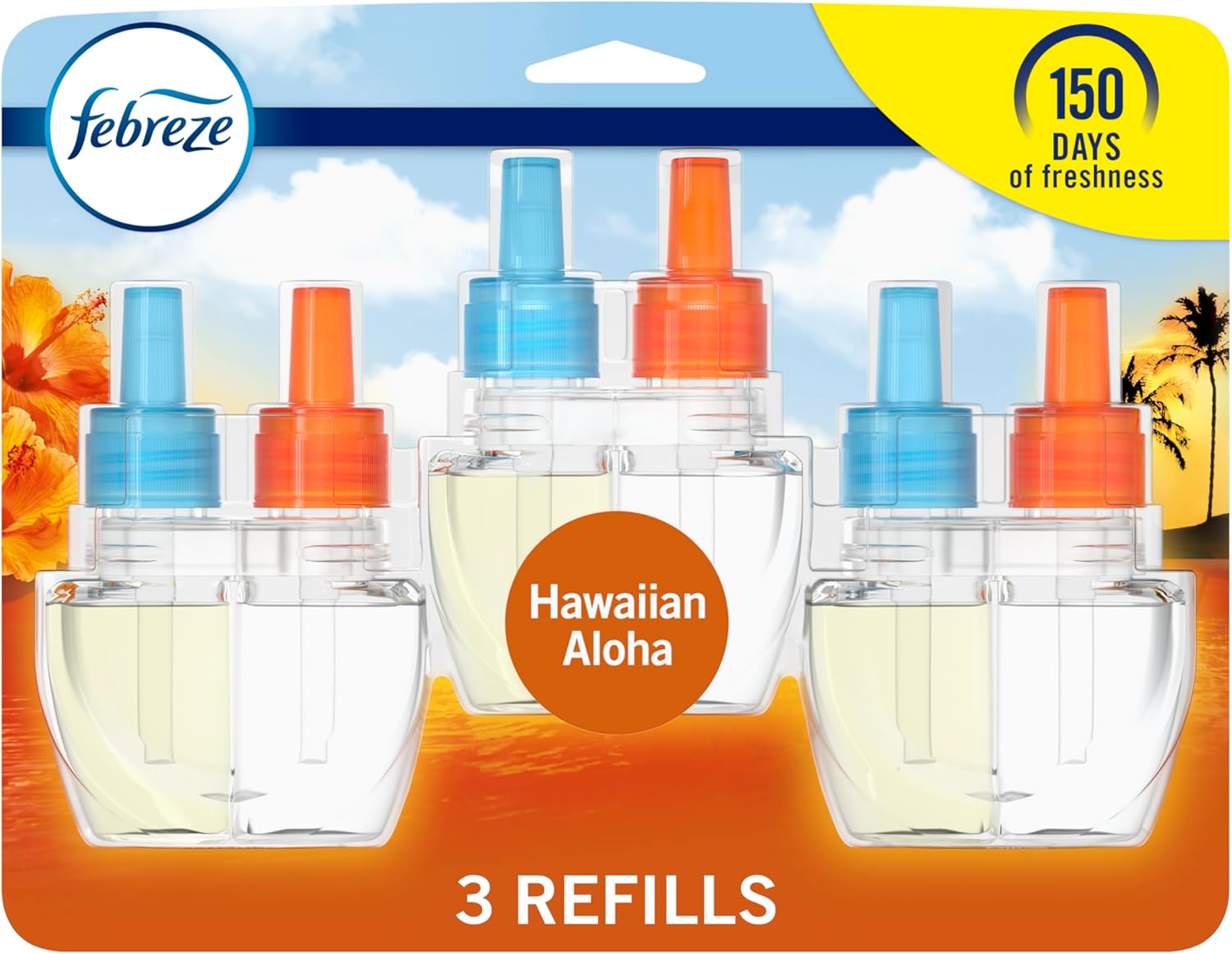 Febreze Plug in Air Fresheners, Hawaiian Aloha, Odor Eliminator for Strong Odors, Scented Oil Refill (3 Count)