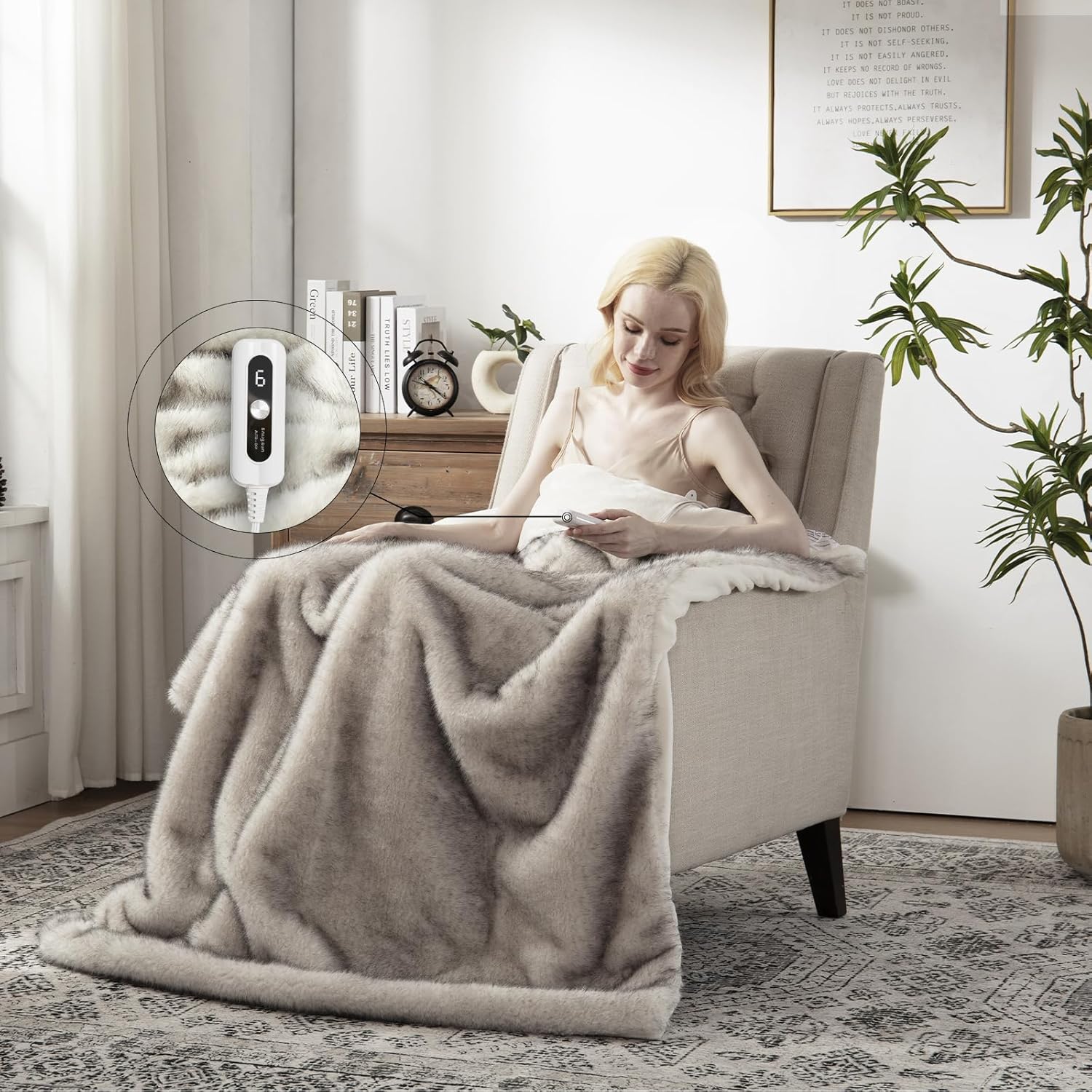 Heated Blanket Throw Size, Soft and Cozy Electric Heating Blanket for Bed, Automatic Safety System 6 Heating Levels & 4 Hours Auto-Off, 50