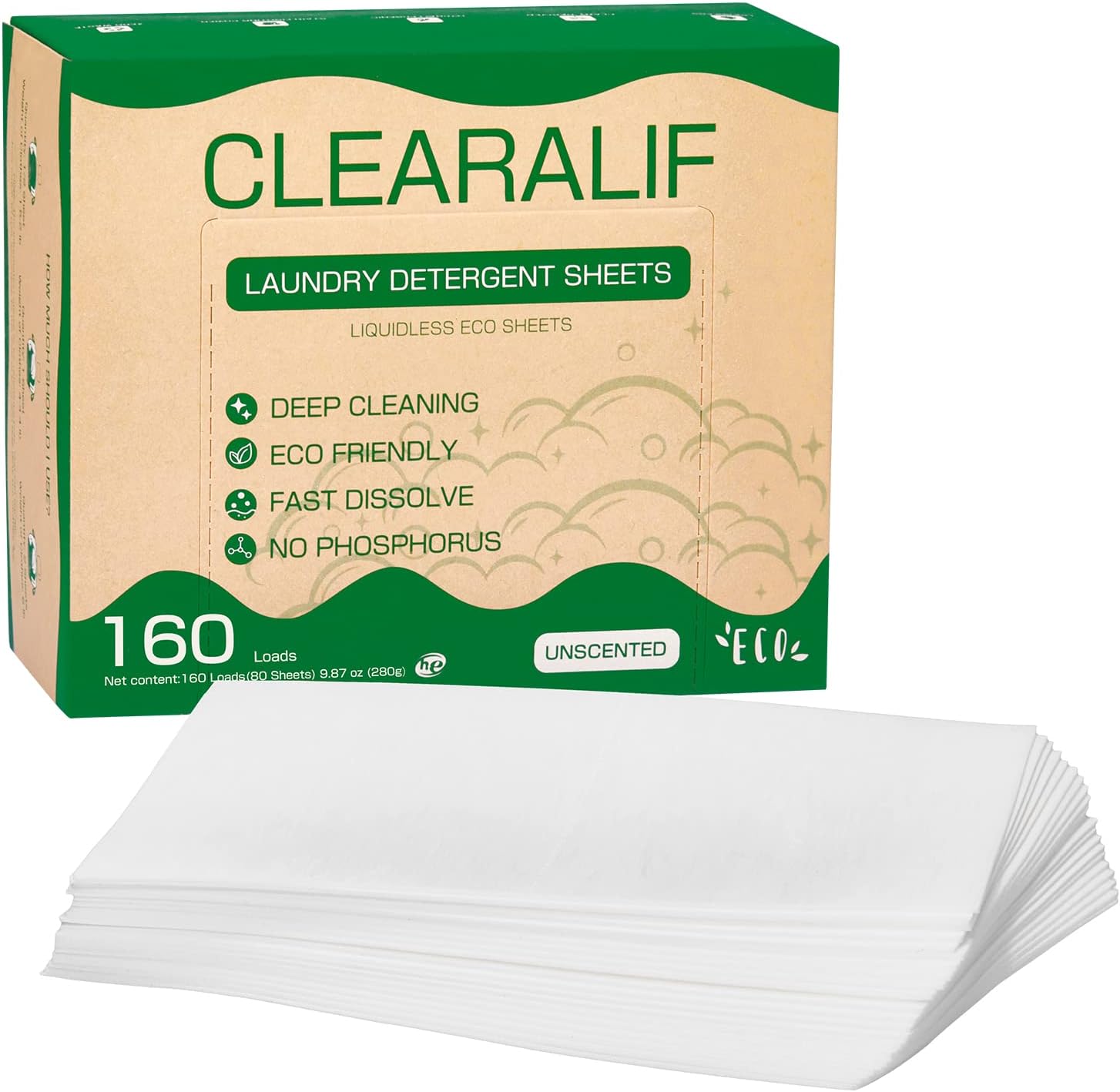 CLEARALIF Laundry Detergent Sheets Up to 160 Loads, Fresh Linen - Great For Travel,Apartments, Dorms,Laundry Detergent Strips Eco Friendly & Hypoallergenic