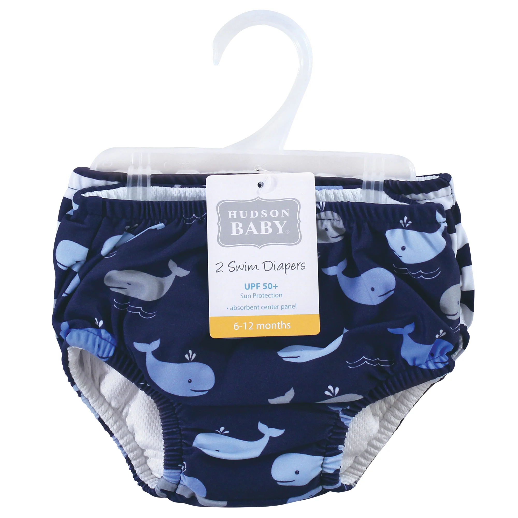Hudson Baby Infant and Toddler Boy 2-Pack Swim Diapers, Whales