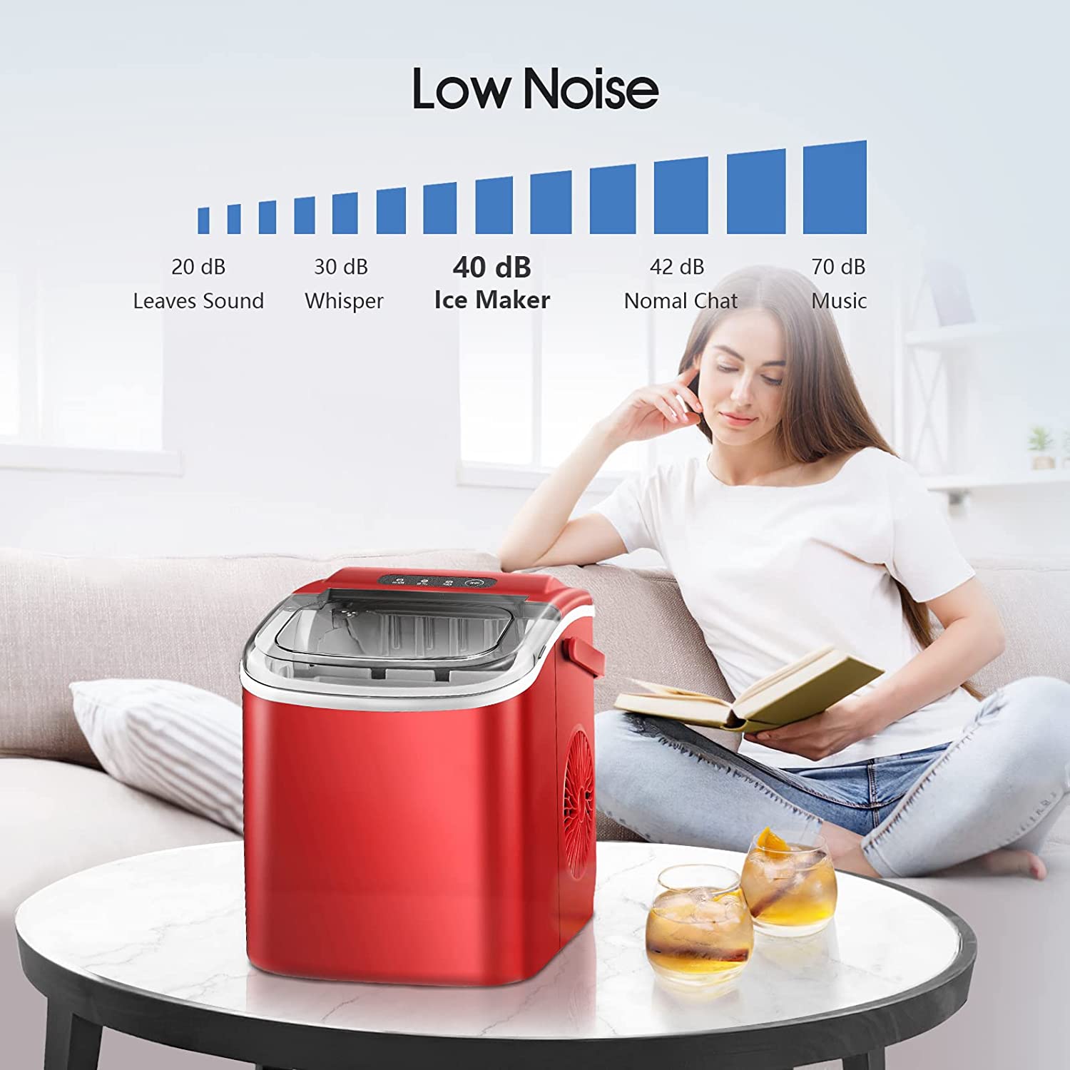 Silonn Ice Makers Countertop,Protable Ice Maker Machine with Handle,Self-Cleaning Ice Maker, 26Lbs/24H, 9 Ice Cubes Ready in 8 Mins, for Home/Office/Kitchen