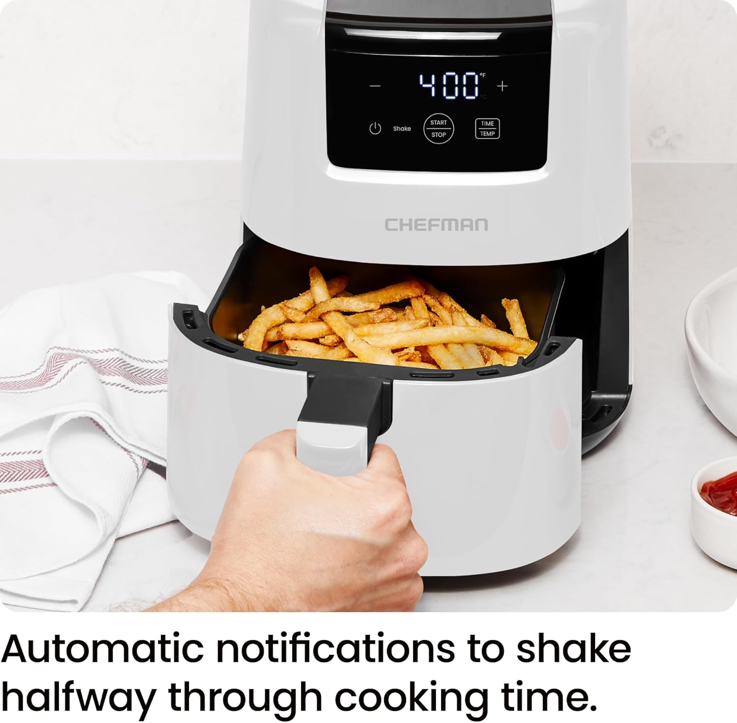 CHEFMAN 2 Qt Mini Air Fryer – Digital Space-Saving Compact Air Fryer with Nonstick and Dishwasher Safe Basket, Quick & Easy Meals in Minutes, Features Digital Timer and Shake Reminder – Grey