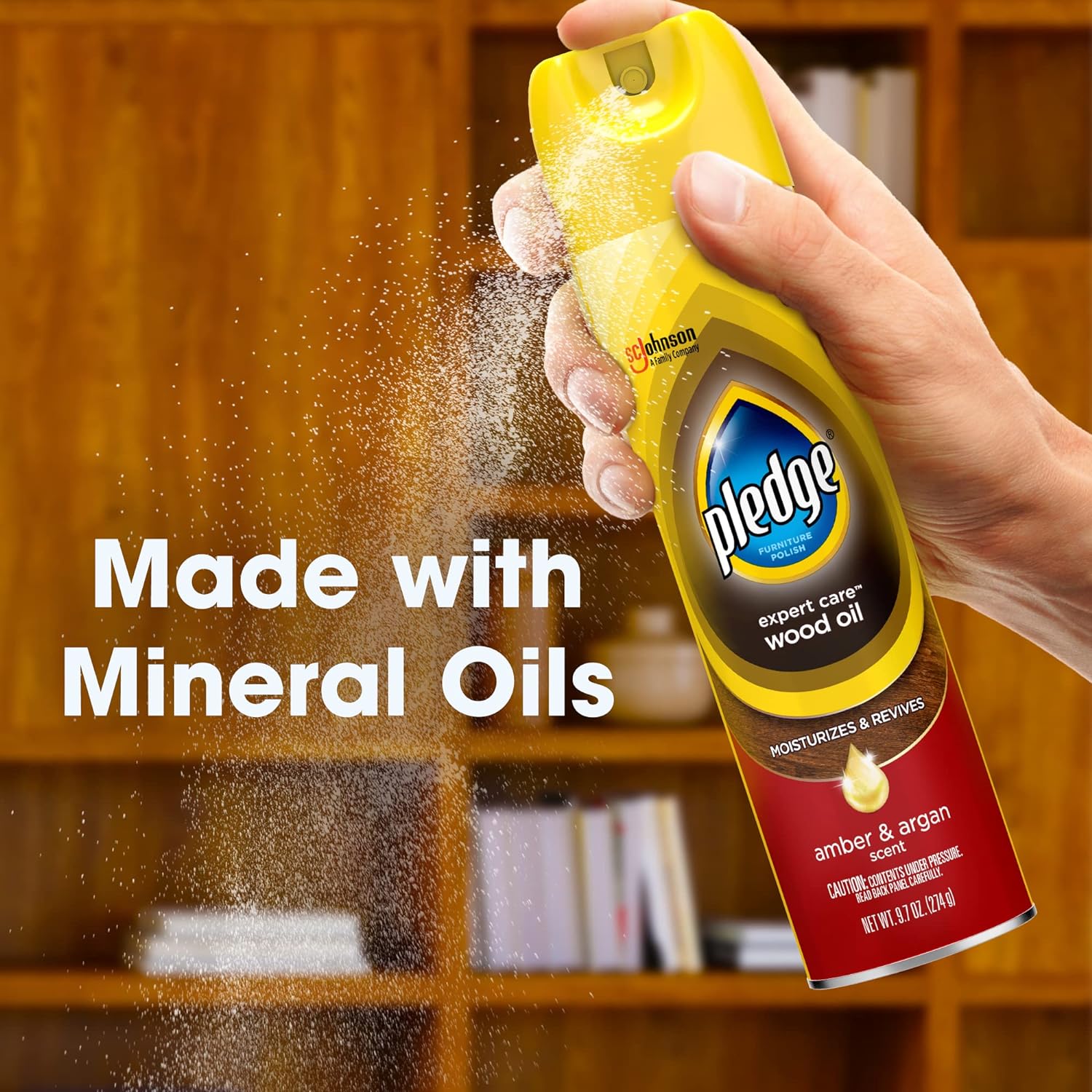 Pledge Moisturizing Oil Spray, Amber & Argan Scent, Nourishes, Protects and Revitalizes Furniture, 9.7 oz