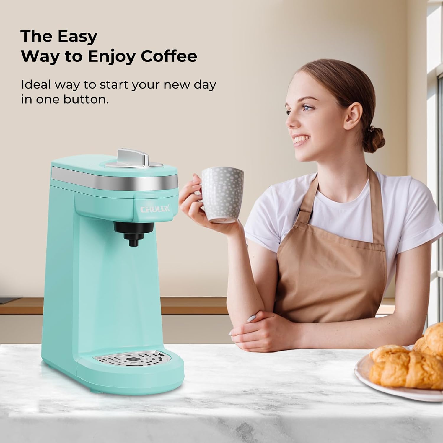 CHULUX Single Serve Coffee Maker for K Capsule and Ground Coffee, Single Cup Coffee Machine, Black