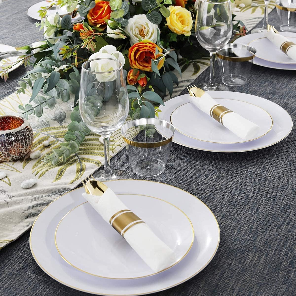 Supernal 60 Pack Pre Rolled Napkins with Gold Plastic Silverware, Premium Disposable Gold Wrapped Cutlery Set Includes: 60 Forks 60 Knives 60 Spoons 60 Napkin for Party