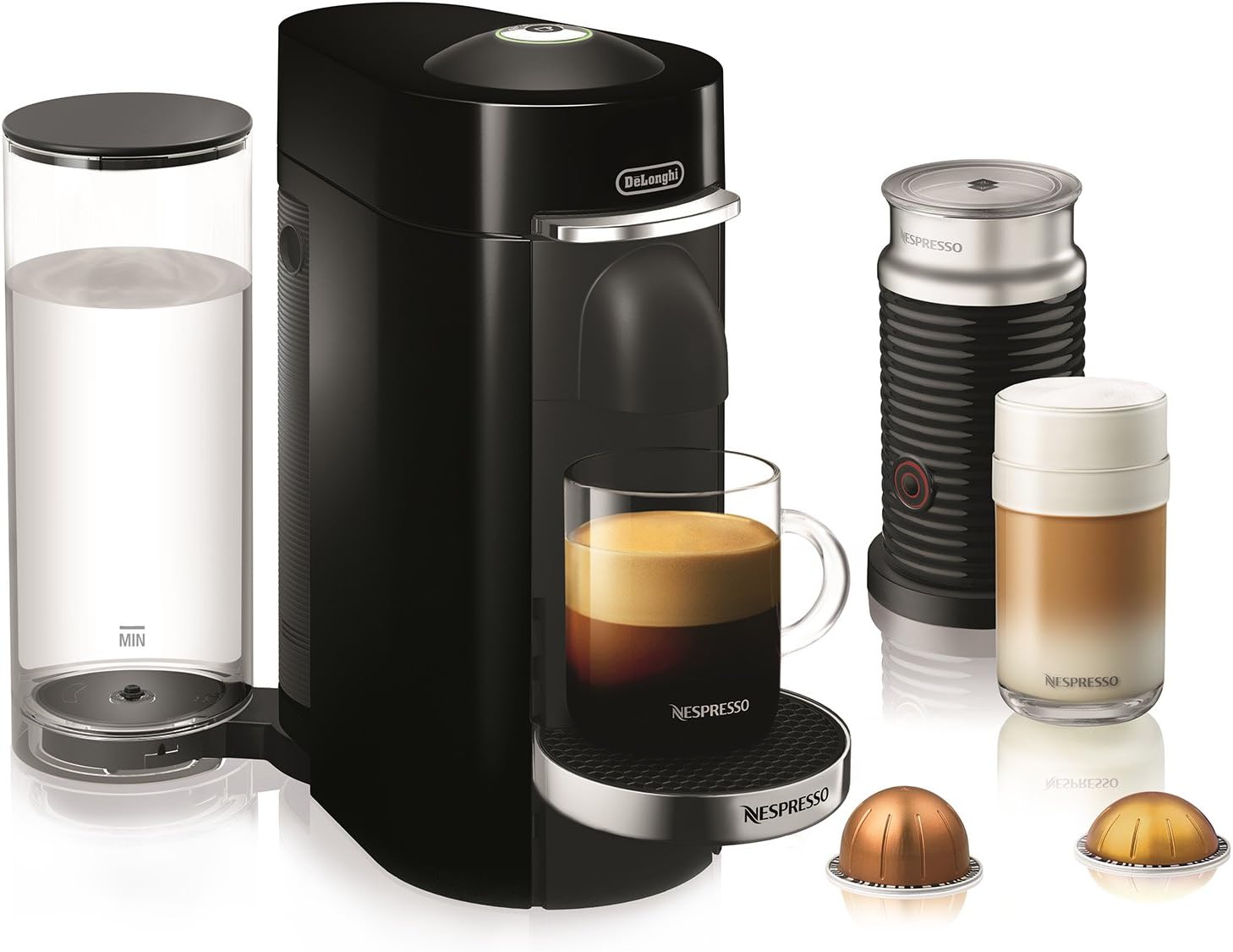 Nespresso Vertuo Plus Deluxe Coffee and Espresso Maker by De'Longhi, Titan with Aeroccino Milk Frother, 110 Volts