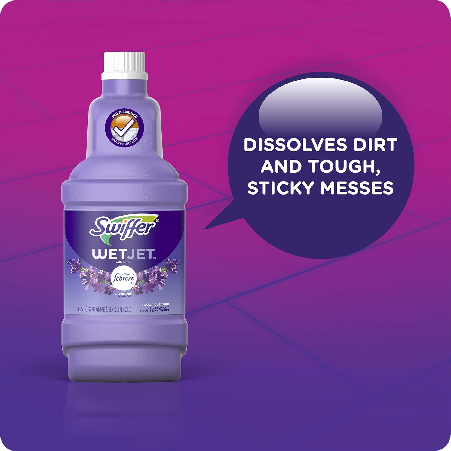 Swiffer WetJet Multi-Purpose Floor Cleaner Solution with Febreze Refill, Lavender Scent, 1.25 Liter -42.2 Fl Oz (Pack of 2)