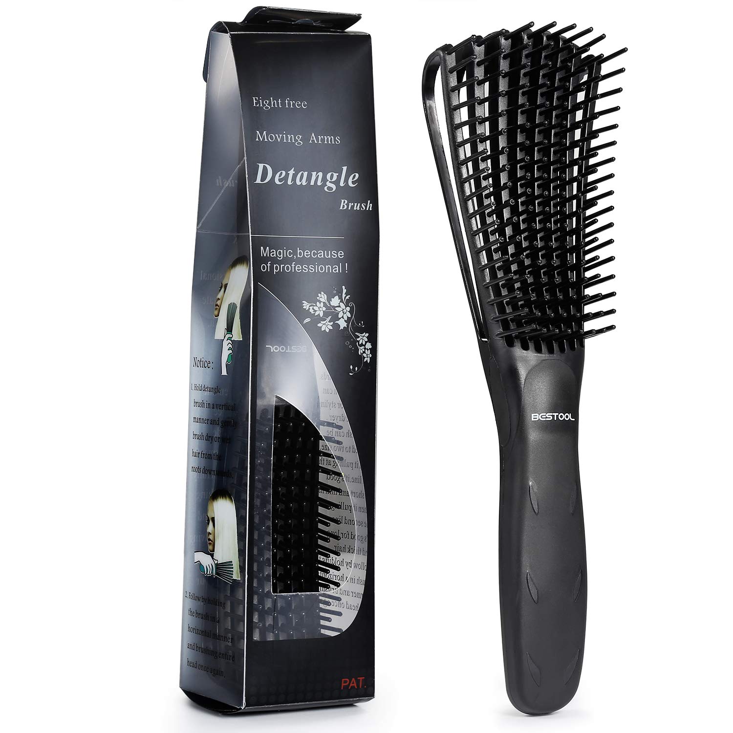 BESTOOL Hair Brush, Detangling Brush for Natural Black and Curly Hair (Pink, Afro 3/4abc), Ideal for Wet or Dry Hair