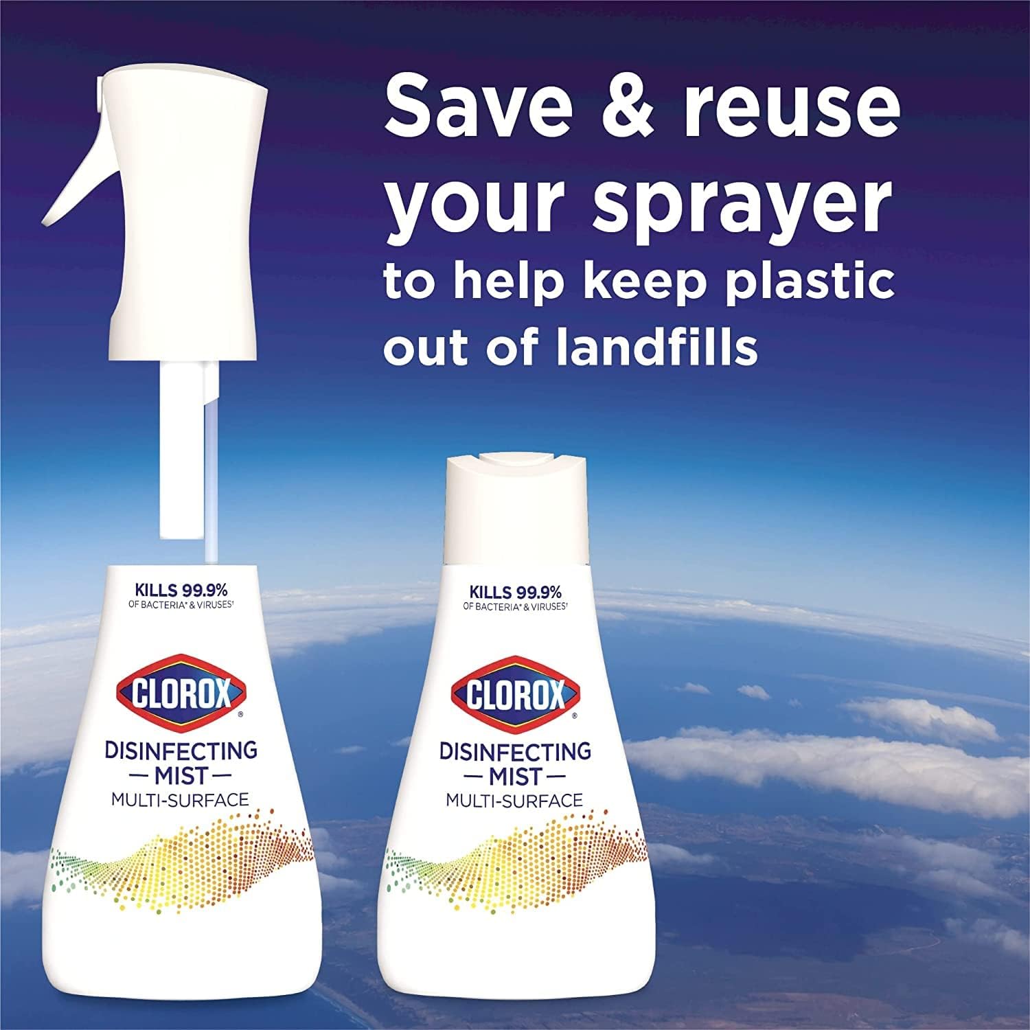 Clorox Disinfecting Mist, Lemon and Orange Blossom, Household Essentials, 1 Spray Bottle and 1 Refill, 16 Fl Oz Each