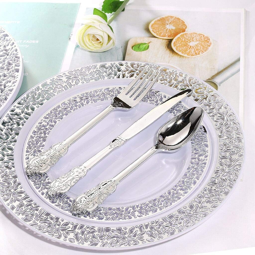 WDF300 Pieces Gold Plastic Silverware - Heavy Duty Disposable Gold Cutlery Set Plastic Gold Silverware Set Plastic Includes 100 Forks, 100 Spoons, 100 Knives