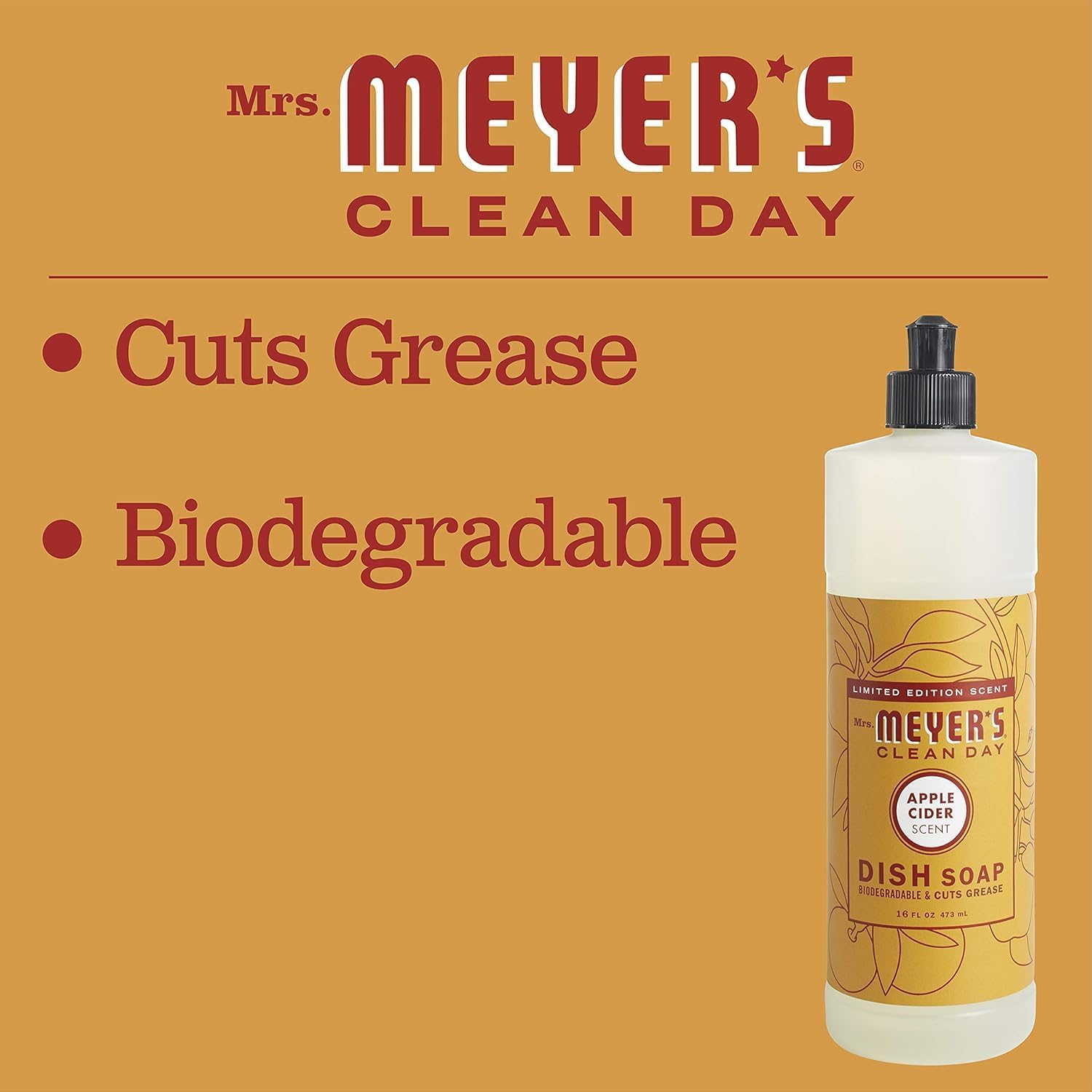 MRS. MEYER'S CLEAN DAY Liquid Dish Soap, Biodegradable Formula, Basil, 16 fl. oz - Pack of 3