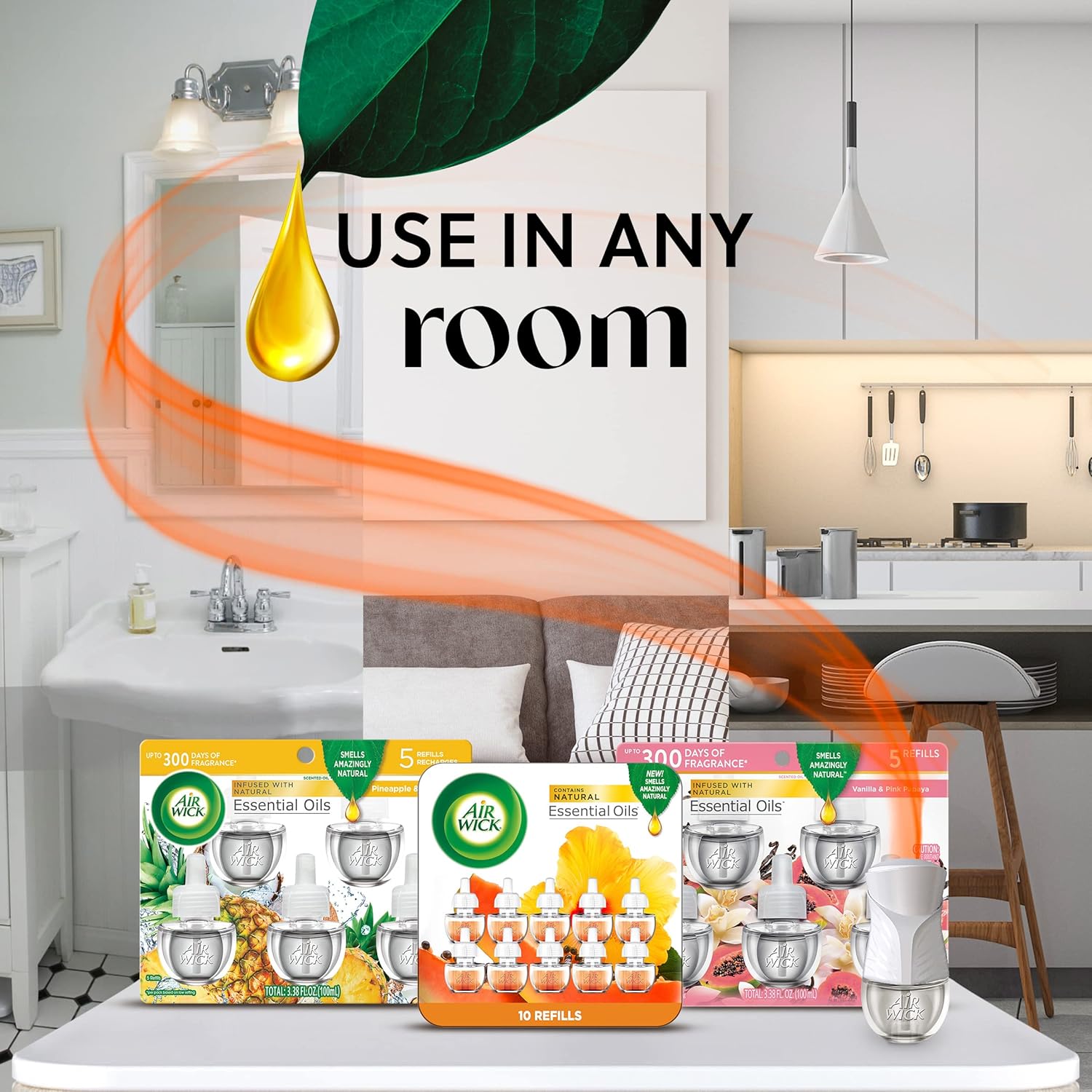 Air Wick Plug in Scented Oil Starter Kit, 2 Warmers + 6 Refills, Lavender & Chamomile, Eco Friendly, Essential Oils, Air Freshener