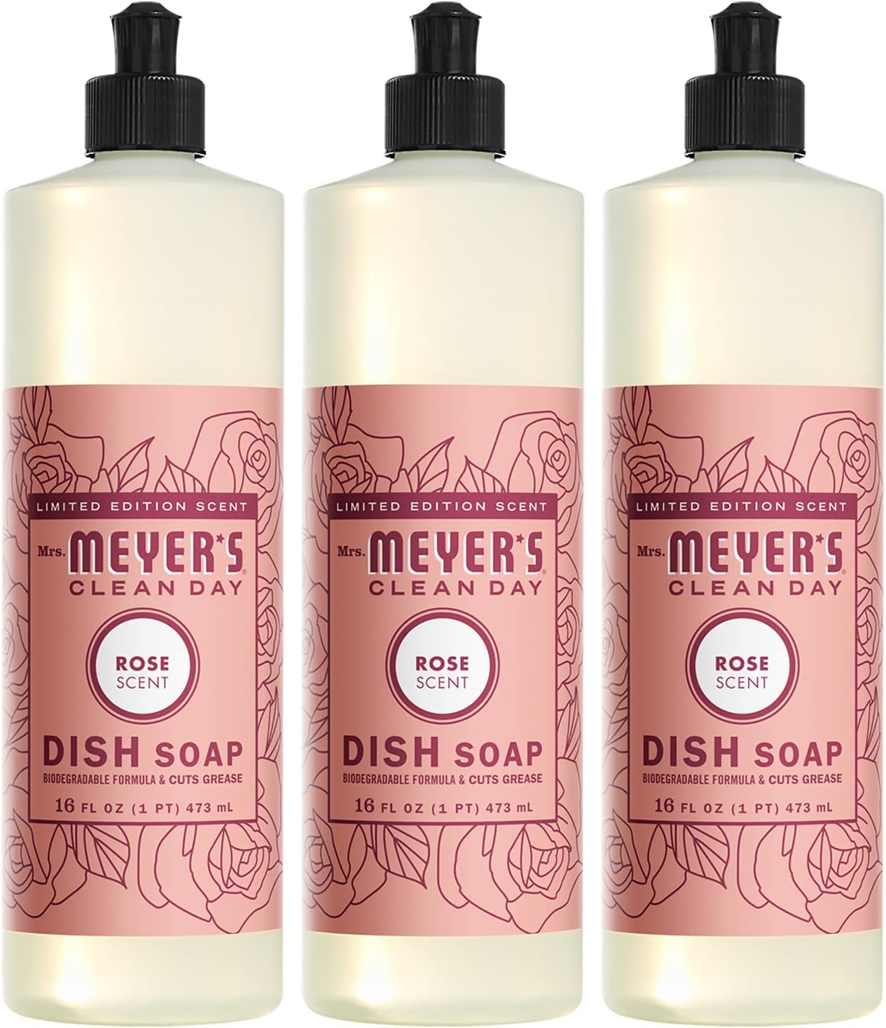 MRS. MEYER'S CLEAN DAY Liquid Dish Soap, Biodegradable Formula, Basil, 16 fl. oz - Pack of 3