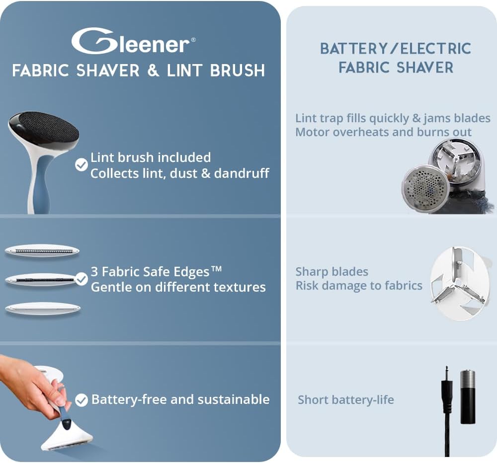 GLEENER Battery-Free Fabric Shaver & Lint Brush | Ultimate Fuzz Remover | Adjustable Depiller Lint Remover for Clothing & Furniture (Slate Blue)