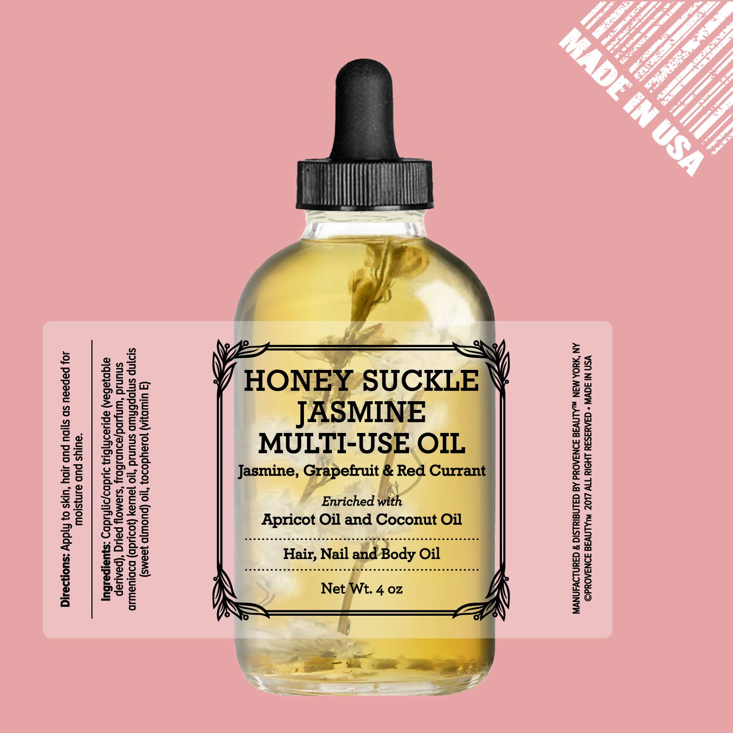 Provence Multi-Use Face, Body & Hair Oil - Hydrates Skin, Restores Shine - With Apricot, Coconut Oil & Vitamin E - 4 Fl Oz