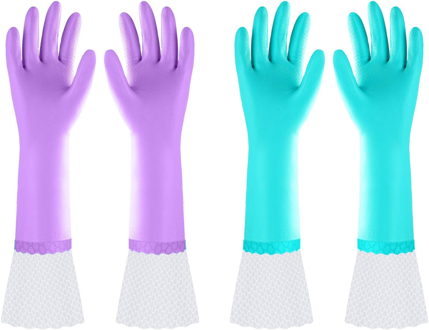 Elgood Reusable Dishwashing Cleaning Gloves with Latex free, Cotton lining,Kitchen Gloves 2 Pairs,Purple+blue Medium