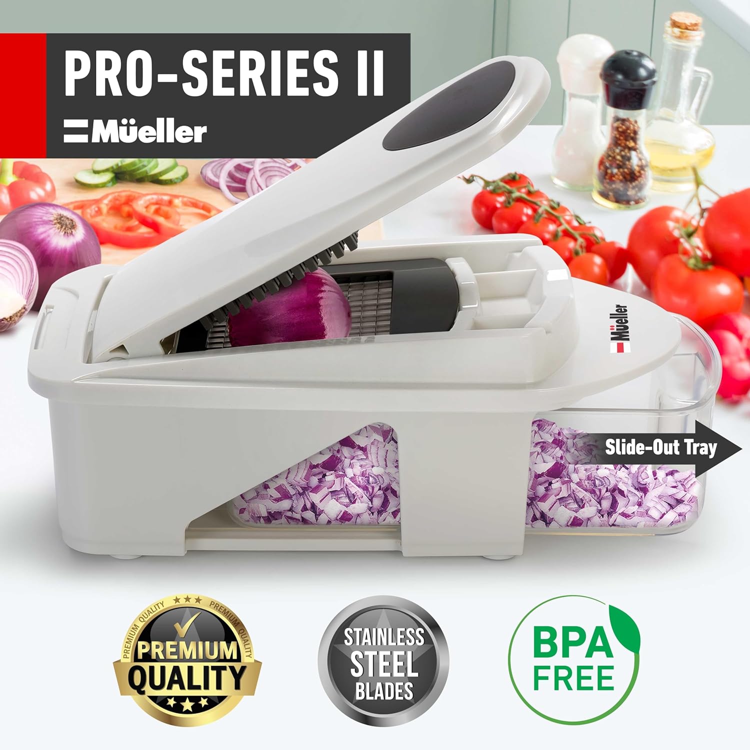Mueller Pro-Series 10-in-1, 8 Blade Vegetable Chopper, Onion Mincer, Cutter, Dicer, Egg Slicer with Container, French Fry Cutter, Potato Slicer, Home Essentials & Kitchen Gadgets, Salad Chopper