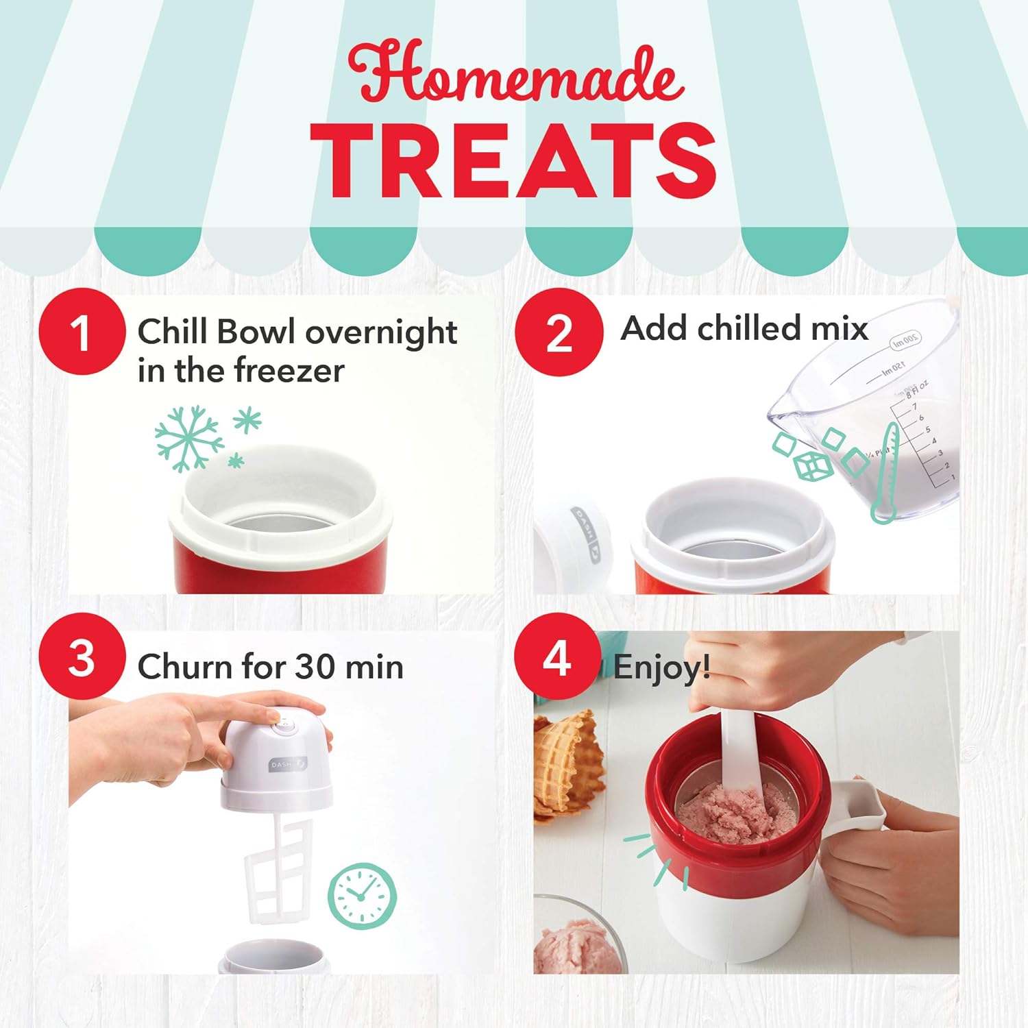 DASH My Pint Ice Cream Maker Machine (Aqua): Multi-Purpose Soft Serve Ice Cream Machine for Homemade Gelato, Sorbet, Frozen Yogurt, Includes Mixing Spoon, Easy to Clean and Store