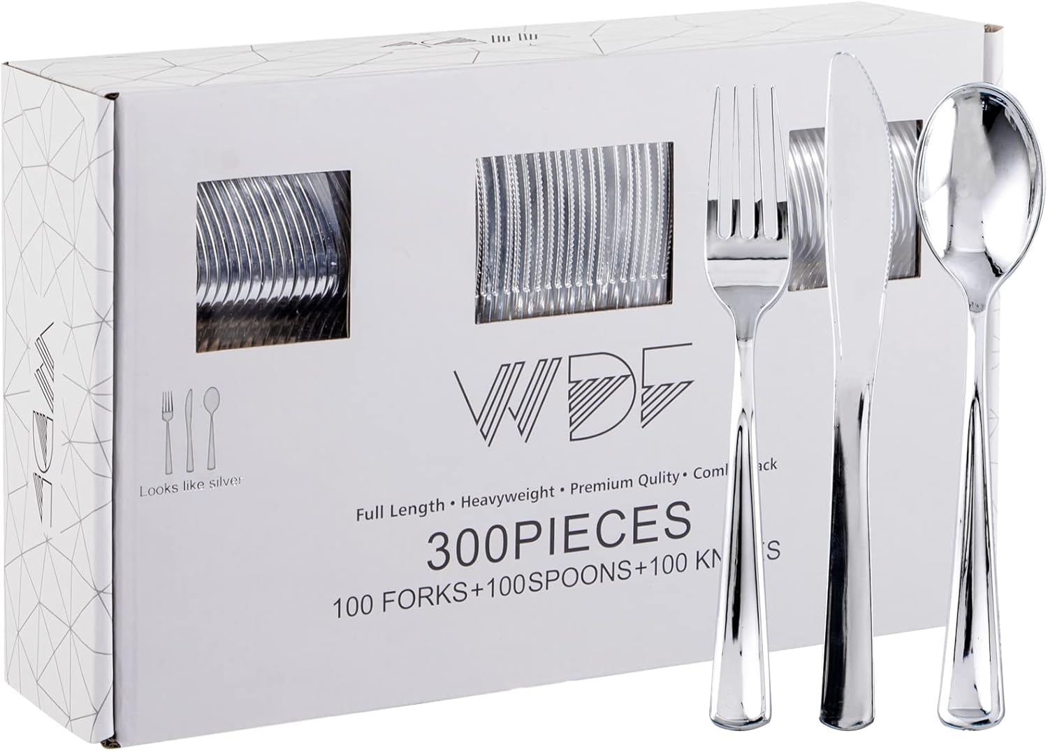 WDF300 Pieces Gold Plastic Silverware - Heavy Duty Disposable Gold Cutlery Set Plastic Gold Silverware Set Plastic Includes 100 Forks, 100 Spoons, 100 Knives
