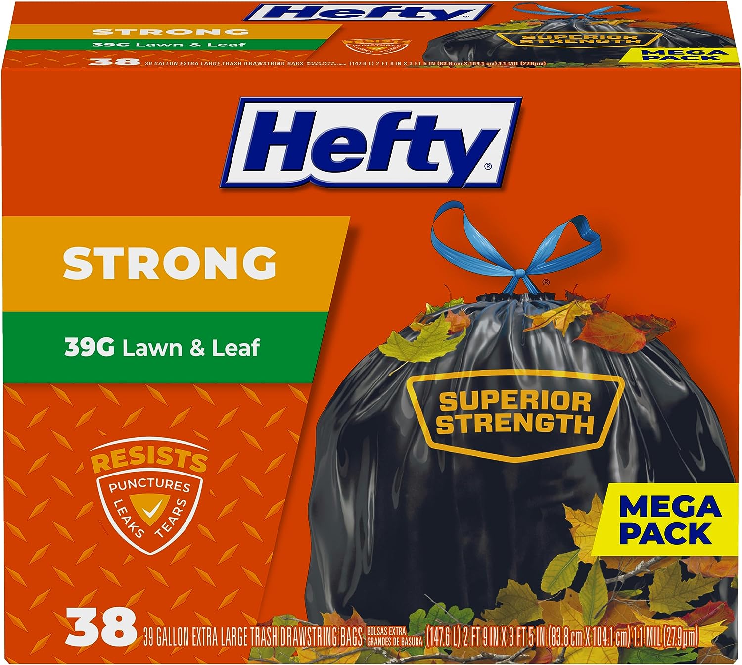 Hefty Strong Lawn & Leaf Trash Bags, 39 Gallon, 38 Count