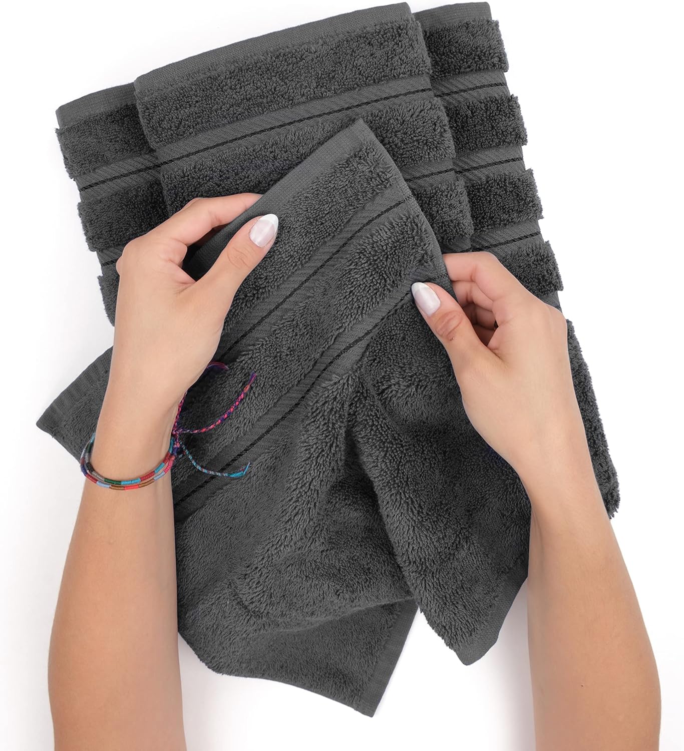 American Soft Linen Luxury 6 Piece Towel Set, 2 Bath Towels 2 Hand Towels 2 Washcloths, 100% Cotton Turkish Towels for Bathroom, Light Grey Towel Sets