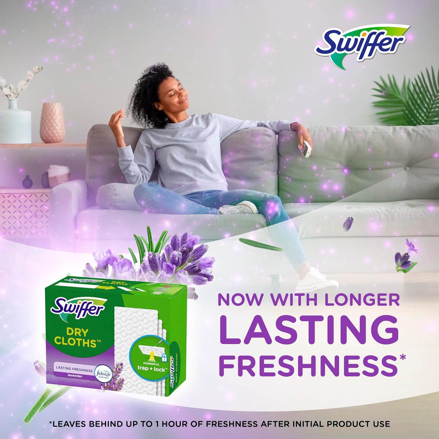 Swiffer Sweeper Dry Sweeping Pad, Multi Surface Refills for Dusters Floor Mop with Febreze Lavender Scent, 52 Count