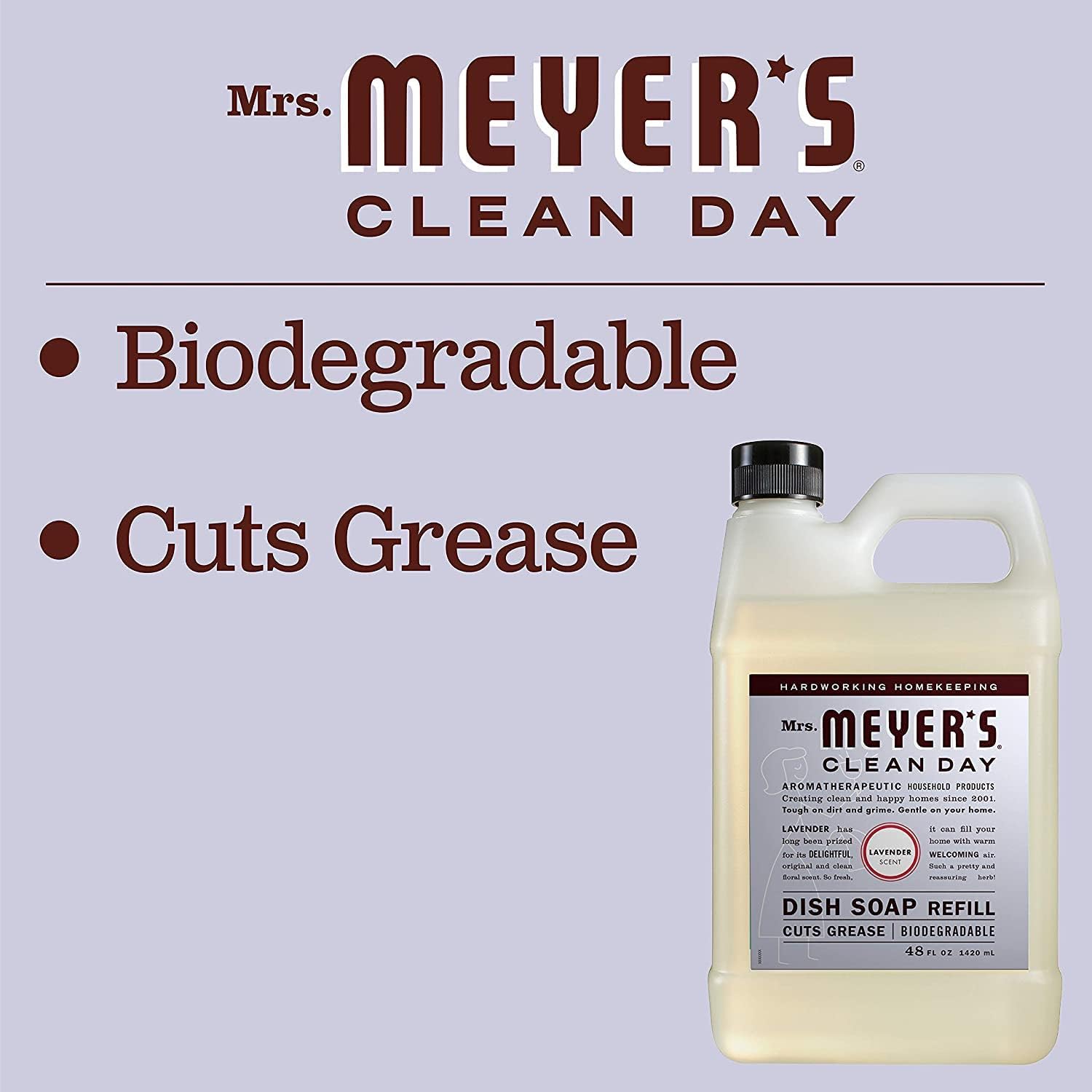MRS. MEYER'S CLEAN DAY Liquid Dish Soap, Biodegradable Formula, Basil, 16 fl. oz - Pack of 3
