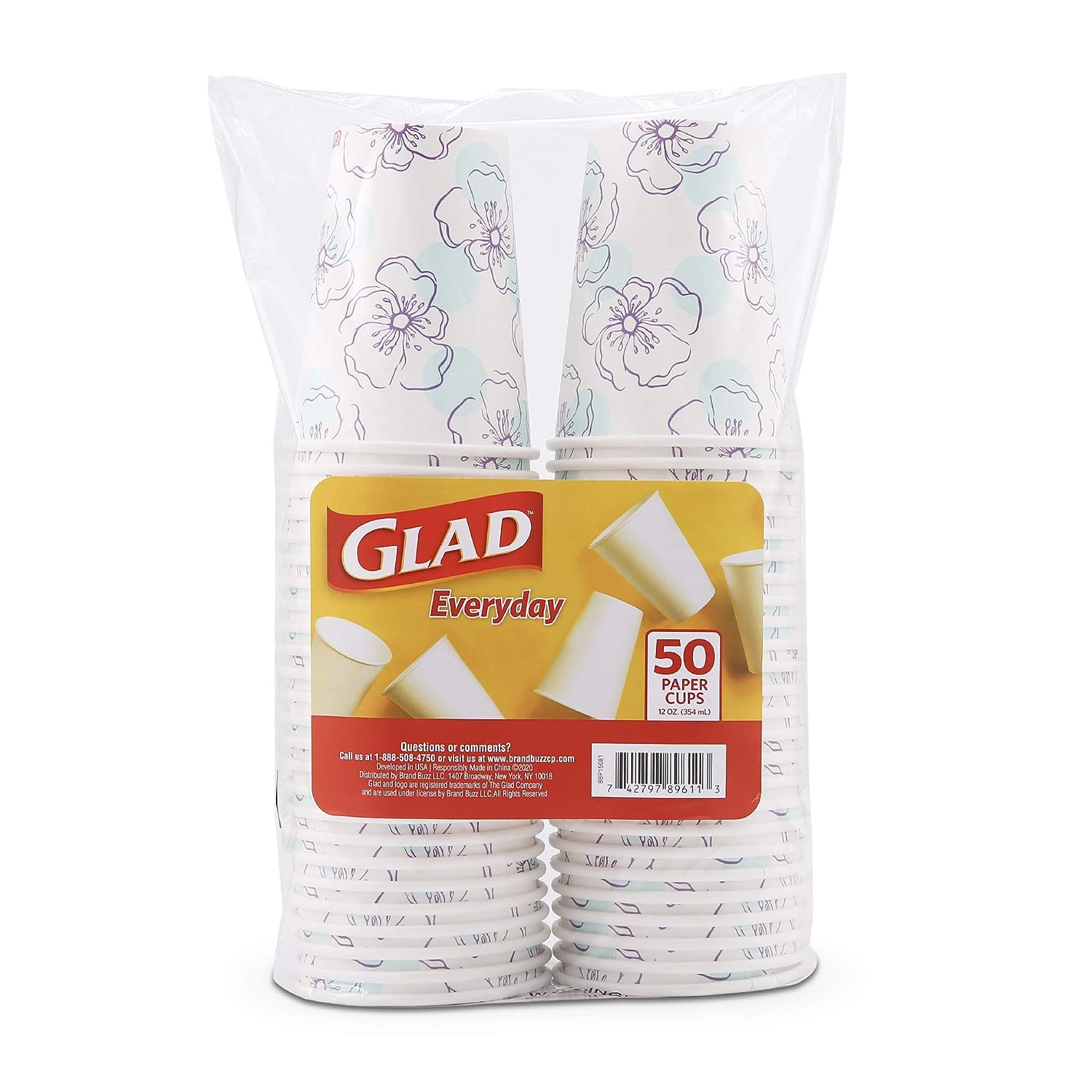 Glad Round Disposable Paper Plates 10 in, Blue Flower|Soak Proof, Cut Proof, Microwave Safe Heavy Duty Paper Plates For Parties|50 Count Bulk Paper Plates 10 Inch