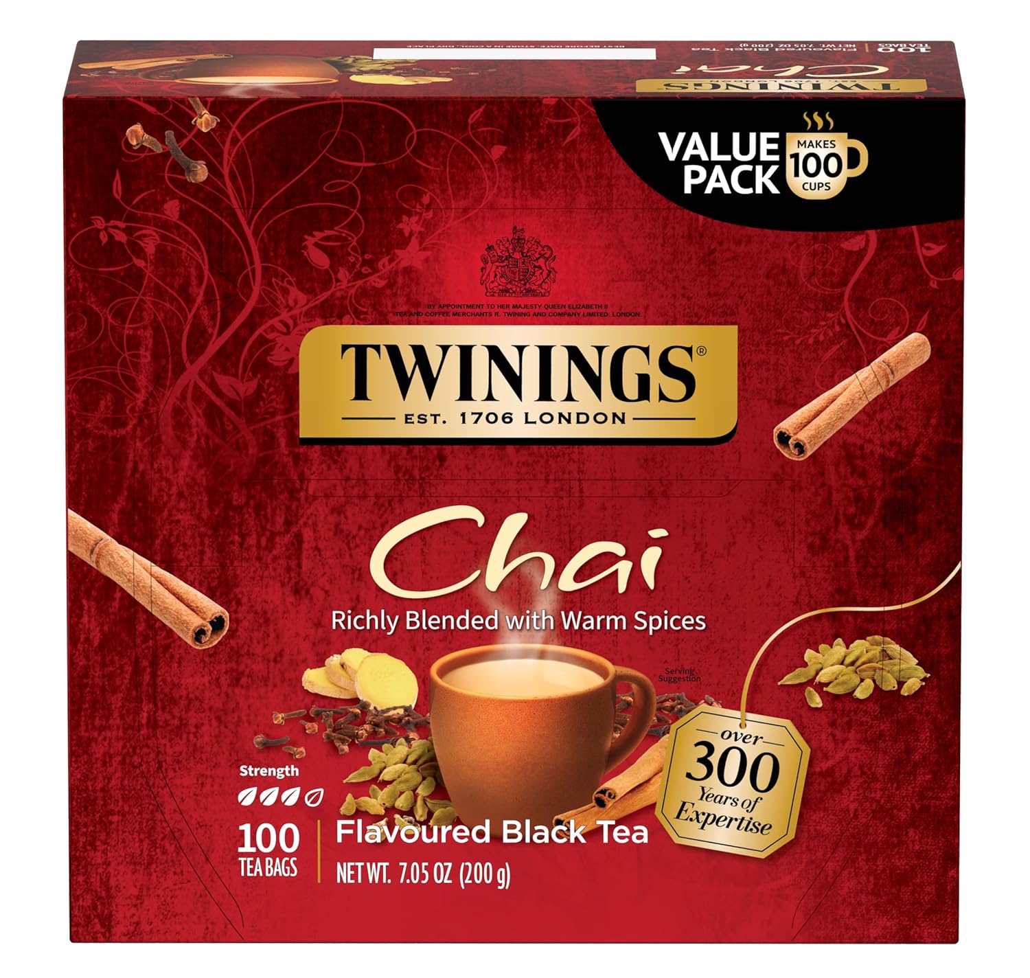 Twinings English Breakfast Black Tea Individually Wrapped Bags, 100 Count (Pack of 1), Smooth, Flavourful, and Robust, Caffeinated, Enjoy Hot or Iced | Packaging May Vary