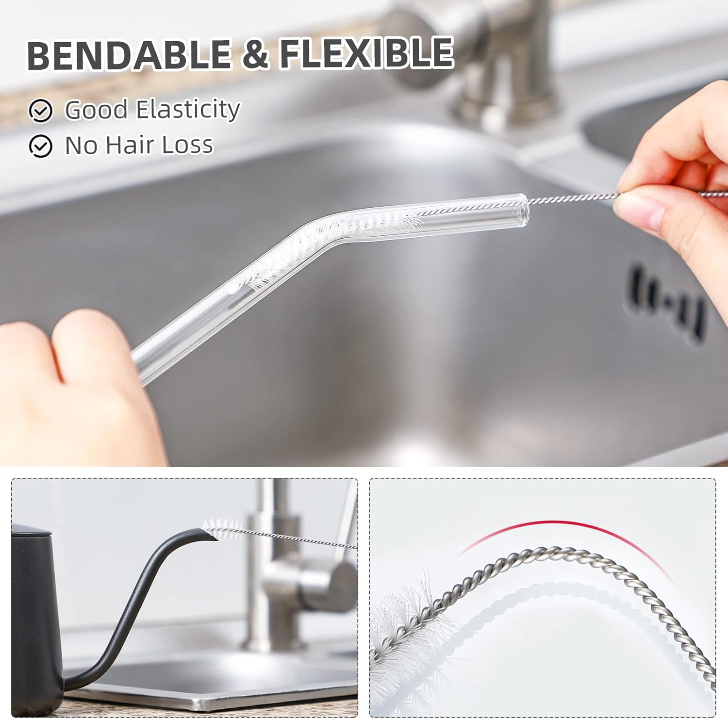 Hiware Straw Cleaner Brush Set, 8-Piece Long Cleaning Brush for Straws on Tumbler, Water Bottle, Sippy Cup, and Pipes, Tubes or Hummingbird Feeders