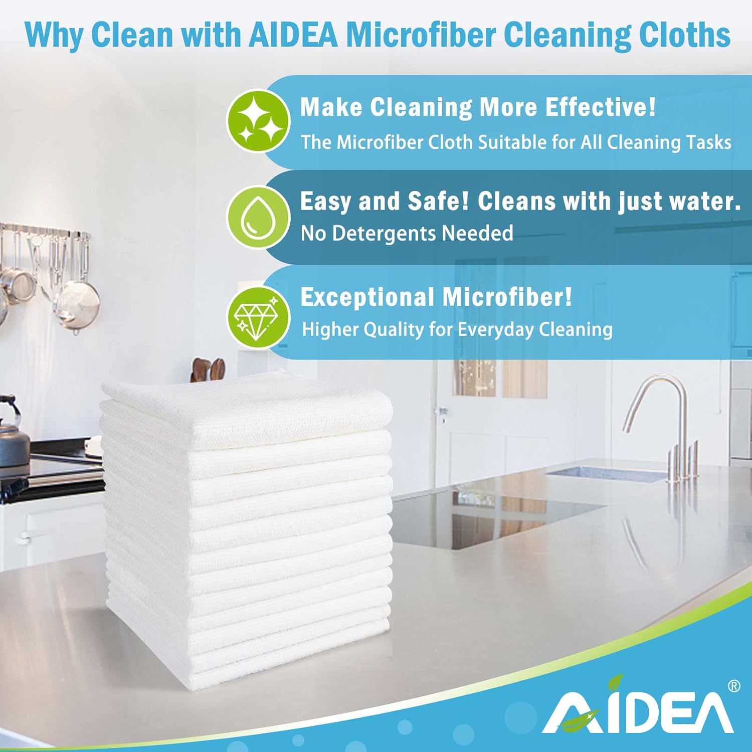 AIDEA Microfiber Cleaning Cloths White-50PK, Absorbent Cleaning Rags, Lint-Free Rags, Kitchen Towels Dusting Cloth, Bar Rags for Cleaning, Cleaning Towels Wash Cloth, Dish Towels White-11.5