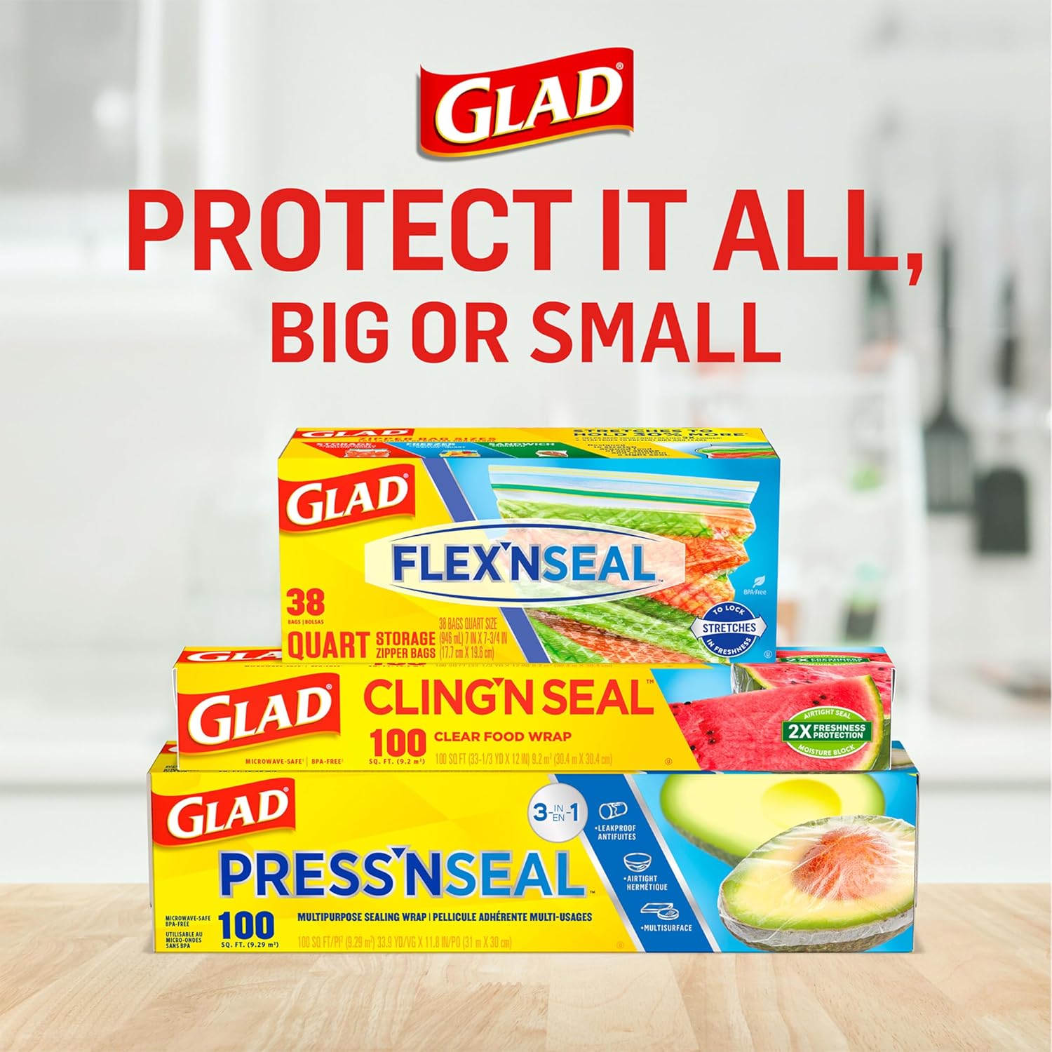 Glad® Press'n Seal® Plastic Food Wrap - 100 Square Foot Roll - 3 Pack (Package May Vary)