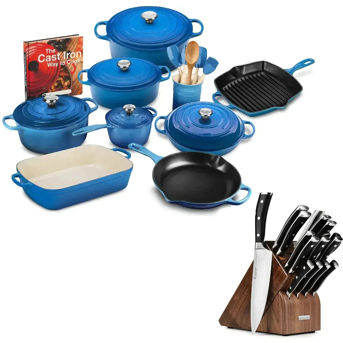 Signature Cast Iron Cookware Set  - 20 Piece💝16 Piece Knife Set