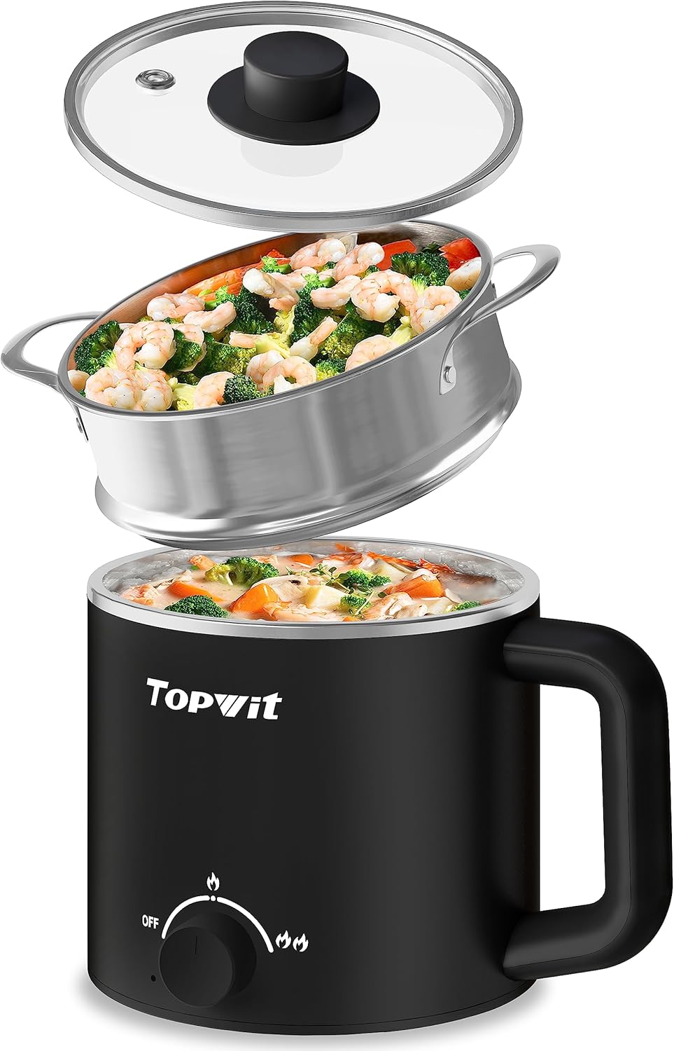 Topwit Hot Pot Electric, Electric Pot, 1.6L Ramen Cooker, Multifunctional Electric Cooker for Pasta, Shabu-Shabu, Oatmeal, Soup and Egg with Over-Heating Protection, Boil Dry Protection, Blue