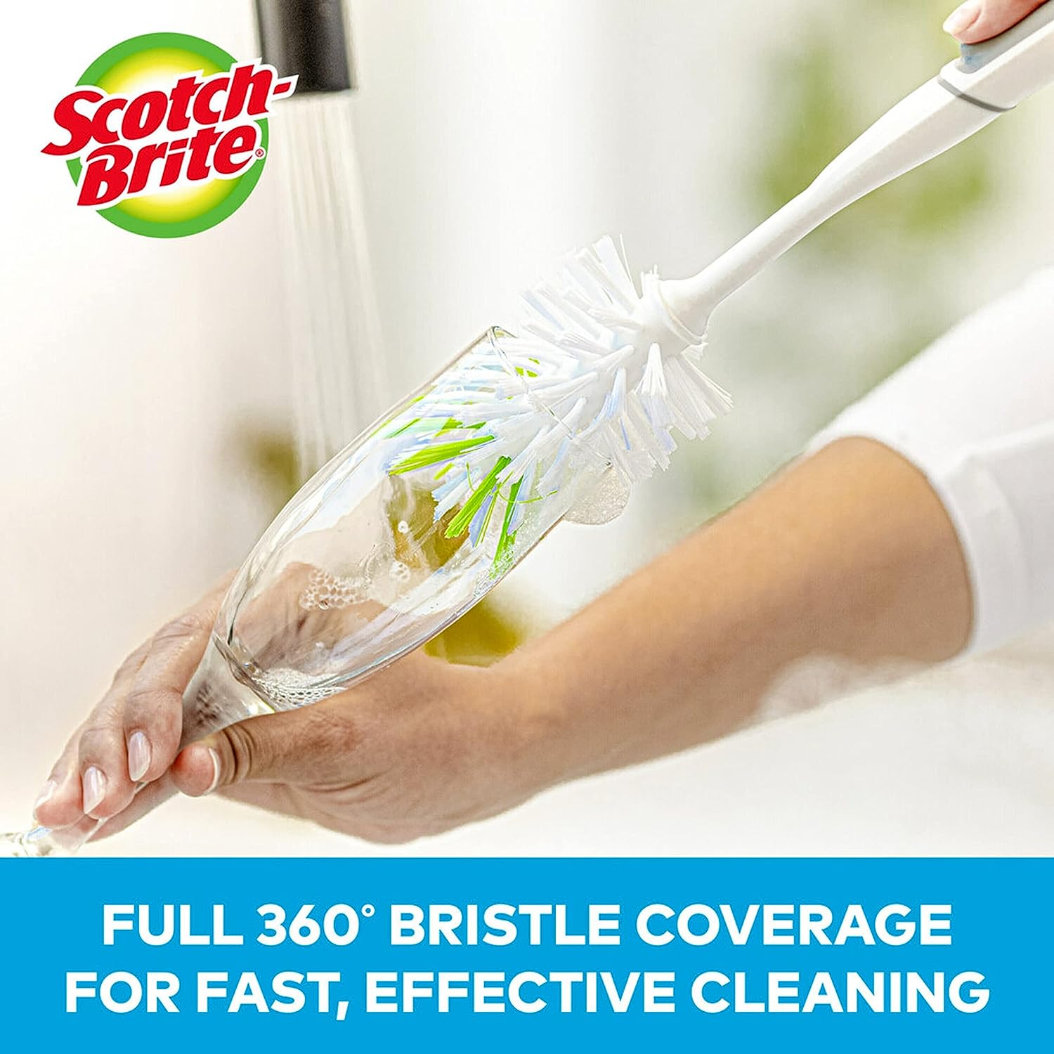 Scotch-Brite Kitchen Brush Kit - Glass and Water Bottle Brush & Advanced Soap Control Dishwand Brush - Scrub Brushes for Cleaning Kitchen and Washing Dishes