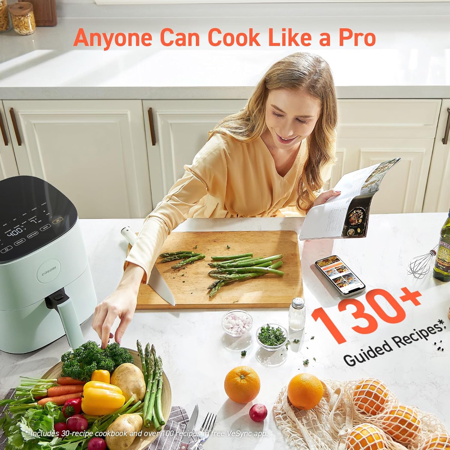COSORI Air Fryer 9-in-1, Compact 5-Qt, Perect for Meat Enthusiasts with 450°F Max Heat Function , 130+ In-App Recipes, Little to No Oil, Easy Clean Glass Touch Panel & Nonstick Basket, Gray