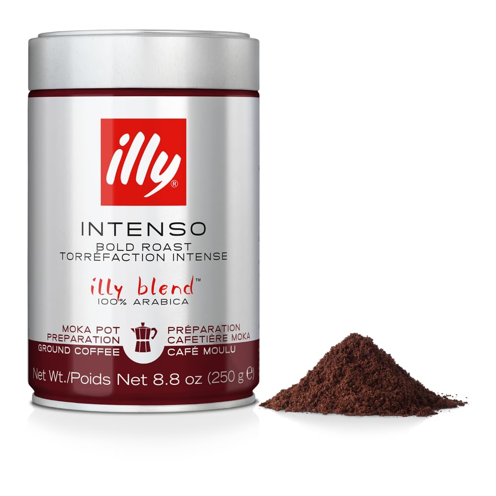 illy Classico Espresso Ground Coffee, Medium Roast, Classic Roast with Notes of Chocolate & Caramel, 100% Arabica Coffee, All-Natural, No Preservatives, 8.8 oz, Ground for Espresso Machines