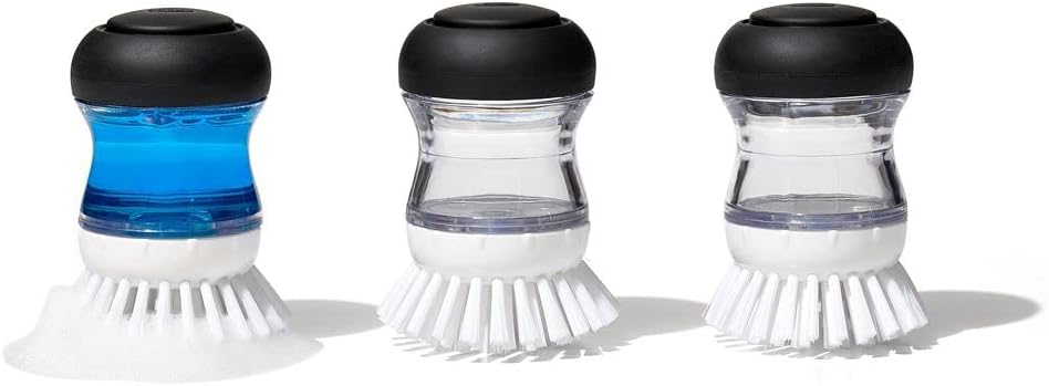 OXO Good Grips Soap Dispensing Palm Brush, Black/Clear/White