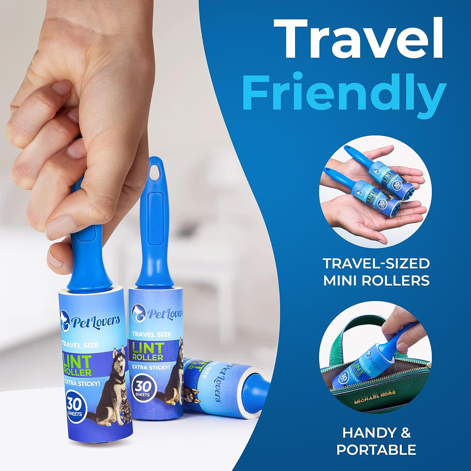 PetLovers Extra Sticky Lint Roller Mega Value Set 450 Sheets for Pet Hair Removal, Dog and Cat Lint Remover 5 Pack