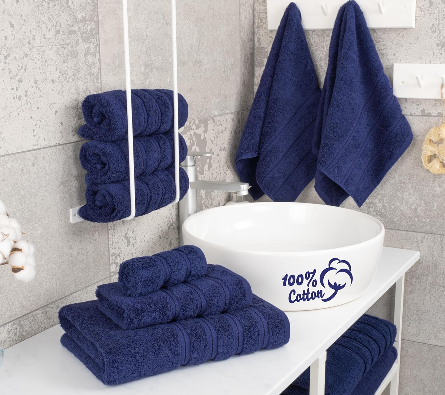 American Soft Linen Luxury 6 Piece Towel Set, 2 Bath Towels 2 Hand Towels 2 Washcloths, 100% Cotton Turkish Towels for Bathroom, Light Grey Towel Sets