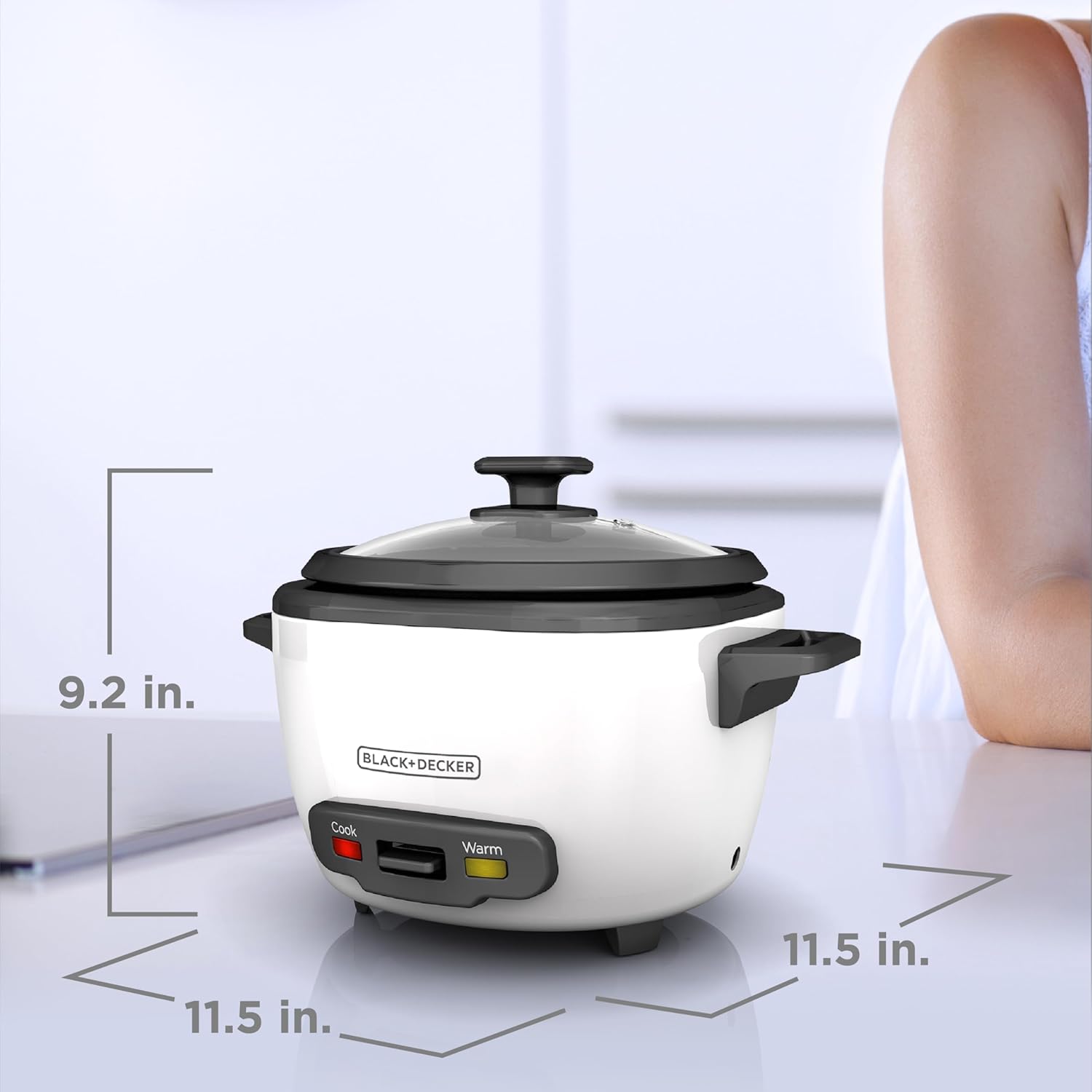 BLACK+DECKER 6-Cup Rice Cooker, RC506, 3-cup Uncooked Rice, Steaming Basket, Removable Non-Stick Bowl, One Touch