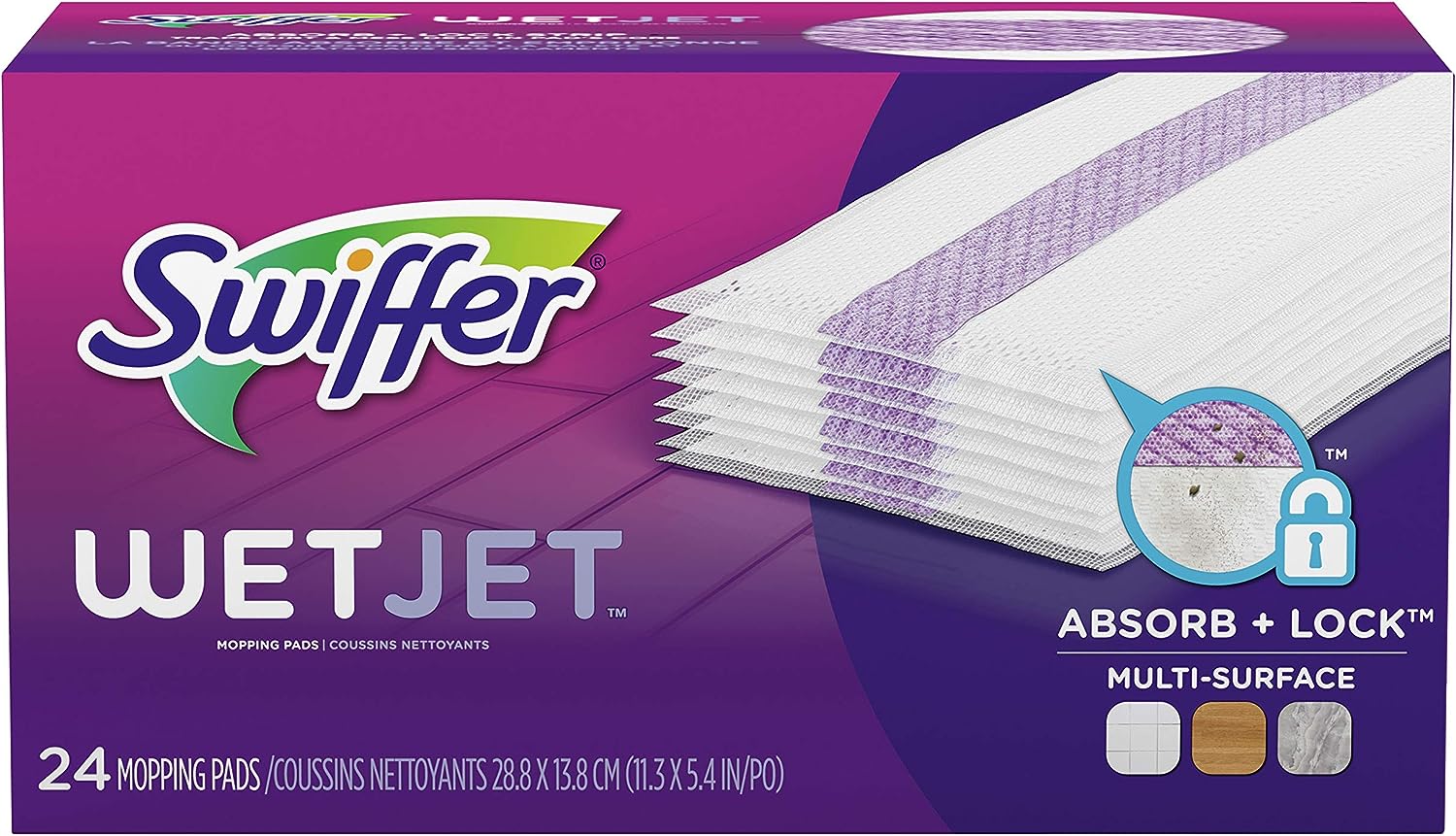 Swiffer WetJet Hardwood Floor Cleaner Spray Mop Pad Refill, Multi Surface, 24 Count