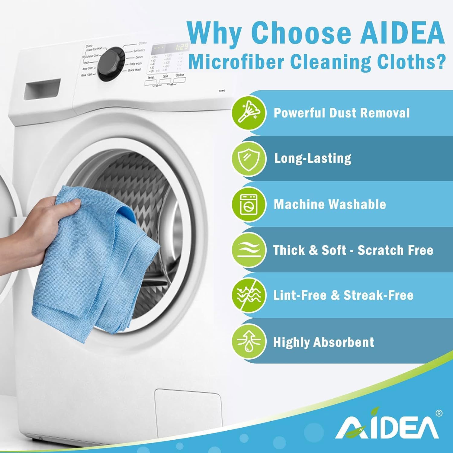 AIDEA Microfiber Cleaning Cloths White-50PK, Absorbent Cleaning Rags, Lint-Free Rags, Kitchen Towels Dusting Cloth, Bar Rags for Cleaning, Cleaning Towels Wash Cloth, Dish Towels White-11.5