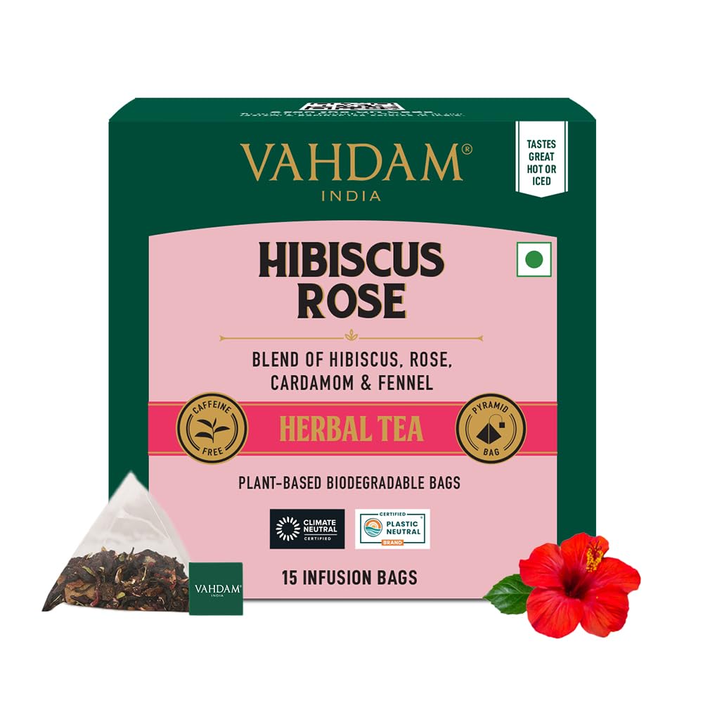 VAHDAM, Organic Turmeric Ginger Herbal Tea Bags (100 Pyramid Tea Bags) Caffeine Free, Non GMO, Gluten Free | 100% Pure Herbal Blend - Savory & Spicy | Plant-Based Tea Bags | Resealable Ziplock Pouch